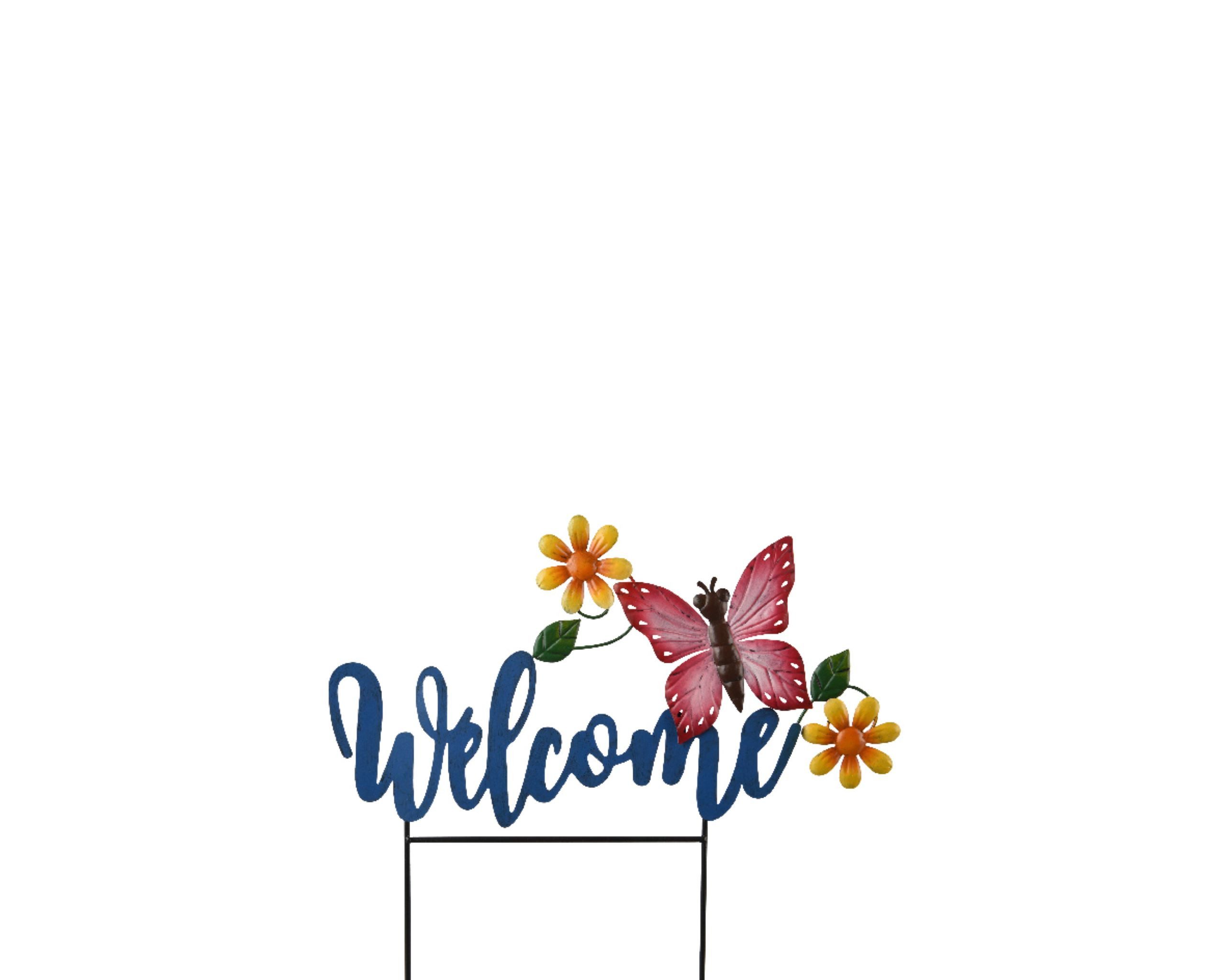 Decoris season decorations Gartenstecker Gartenstecker Schriftzug Welcome mit Schmetterling Blumen 45cm Metall