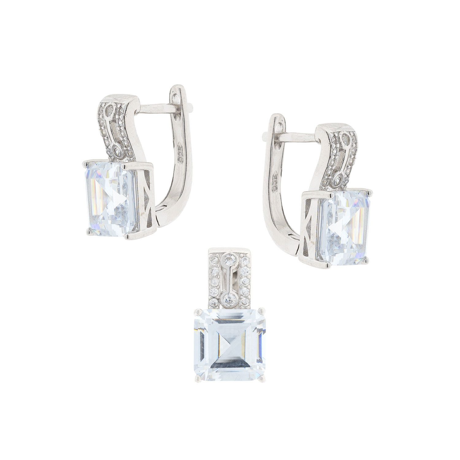Golders Schmuckset Ohrringe und Anhänger aus 925 Silber (Set, 3-tlg., mit Glaskristallen und Zirkonia), Sterlingsilber Schmuck für Damen