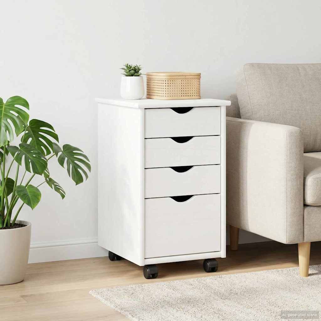 vidaXL Rollcontainer Rollschrank Mit Rad Weiß 34 x 39 x 56 cm Massives Kiefernholz, (1 St)