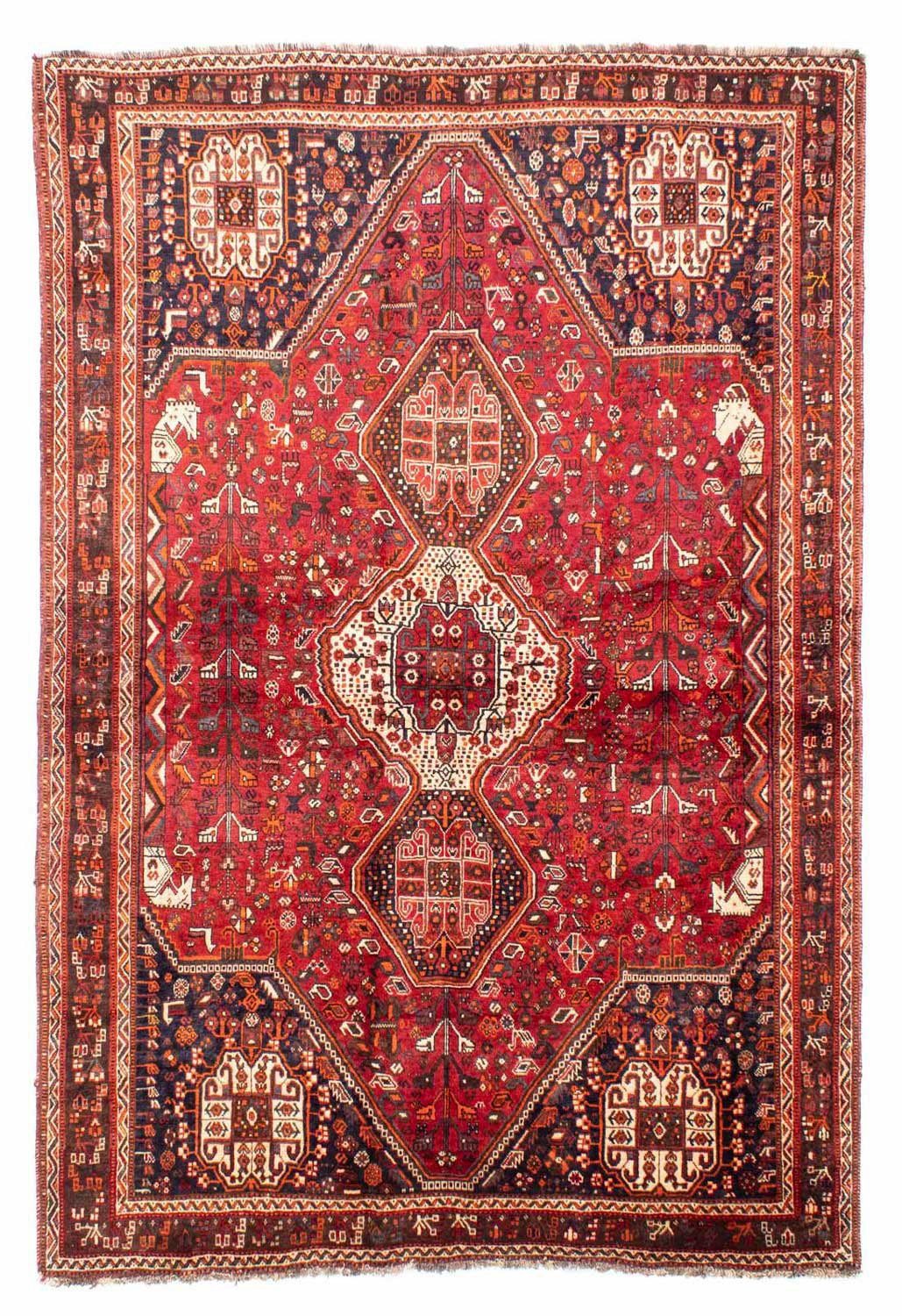 mm, Höhe: Zertifikat morgenland, Unikat 260 x rechteckig, 10 cm, Wollteppich Rosso mit Shiraz 180 Medaillon