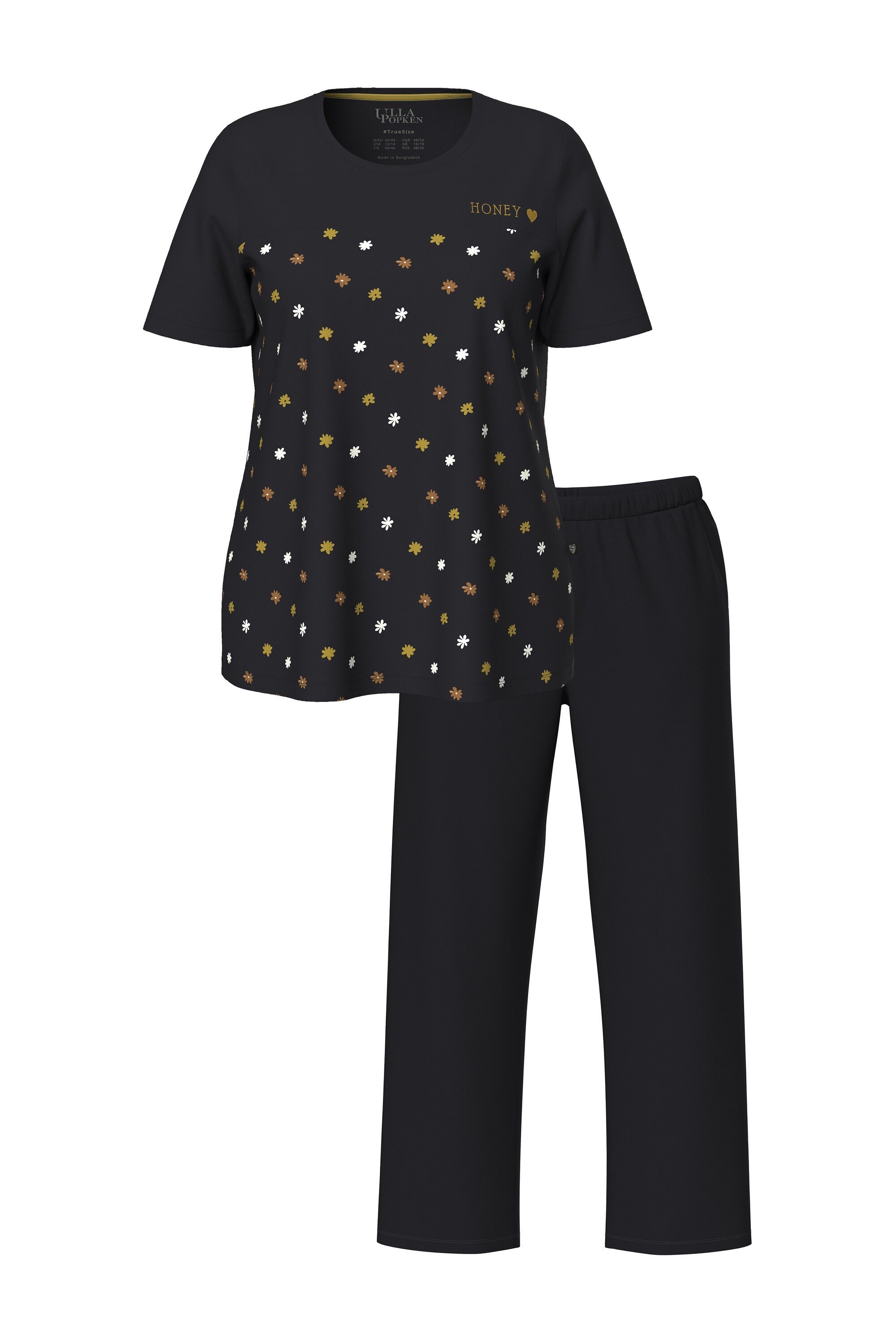 Ulla Popken Pyjama Pyjama Blüten Stickerei Rundhals Halbarm günstig online kaufen