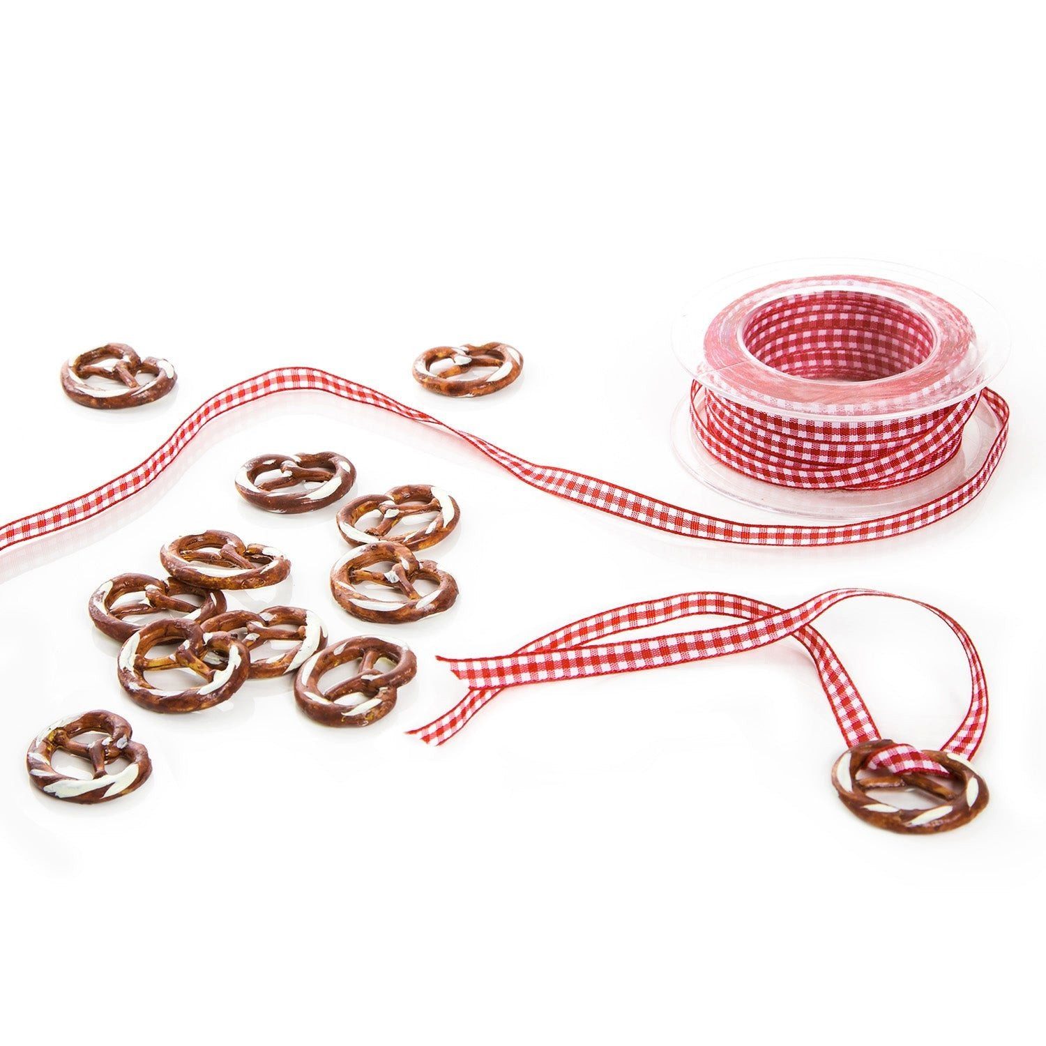 Logbuch-Verlag Dekofigur Oktoberfest Deko Set: 12 Brezeln + Stoffband rot weiß