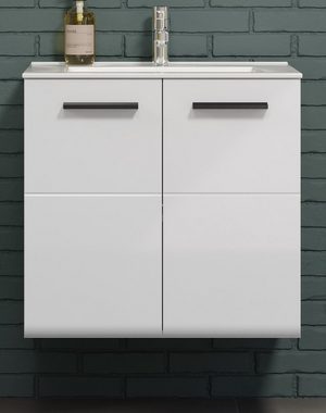 Furn.Design Waschtisch Riva (Hängeschrank in weiß Hochglanz, 62 x 59 cm), inklusive Waschbecken