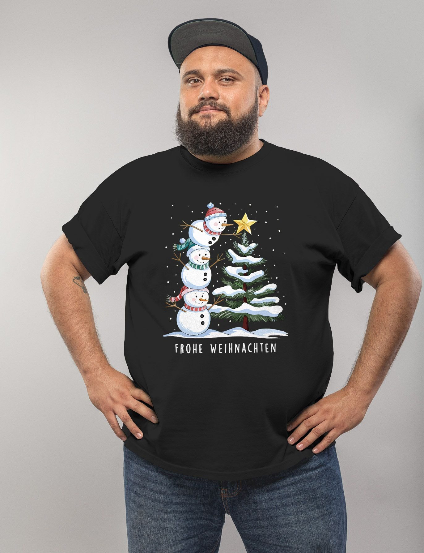 MoonWorks Print-Shirt Herren T-Shirt Frohe Weihnachten Schneemann Design Au günstig online kaufen