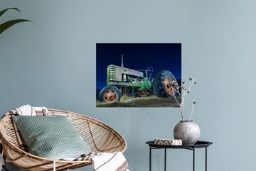 MuchoWow Wandsticker Traktor - Grün - Sternenhimmel - Bauernhof - Nacht (1 St), Wandaufkleber, Wandtattoo, Selbstklebend, Wohnzimmer, Schlafzimmer