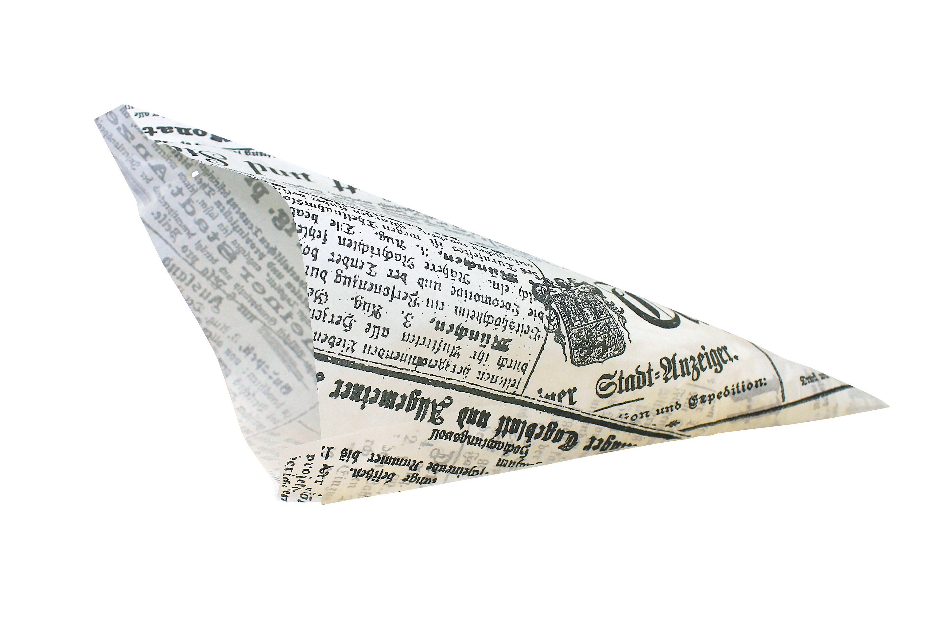 Poller GmbH Vogtland Papierspitztüten Spitztüten aus Pergament-Ersatz "NEWSPAPER", gefädelt