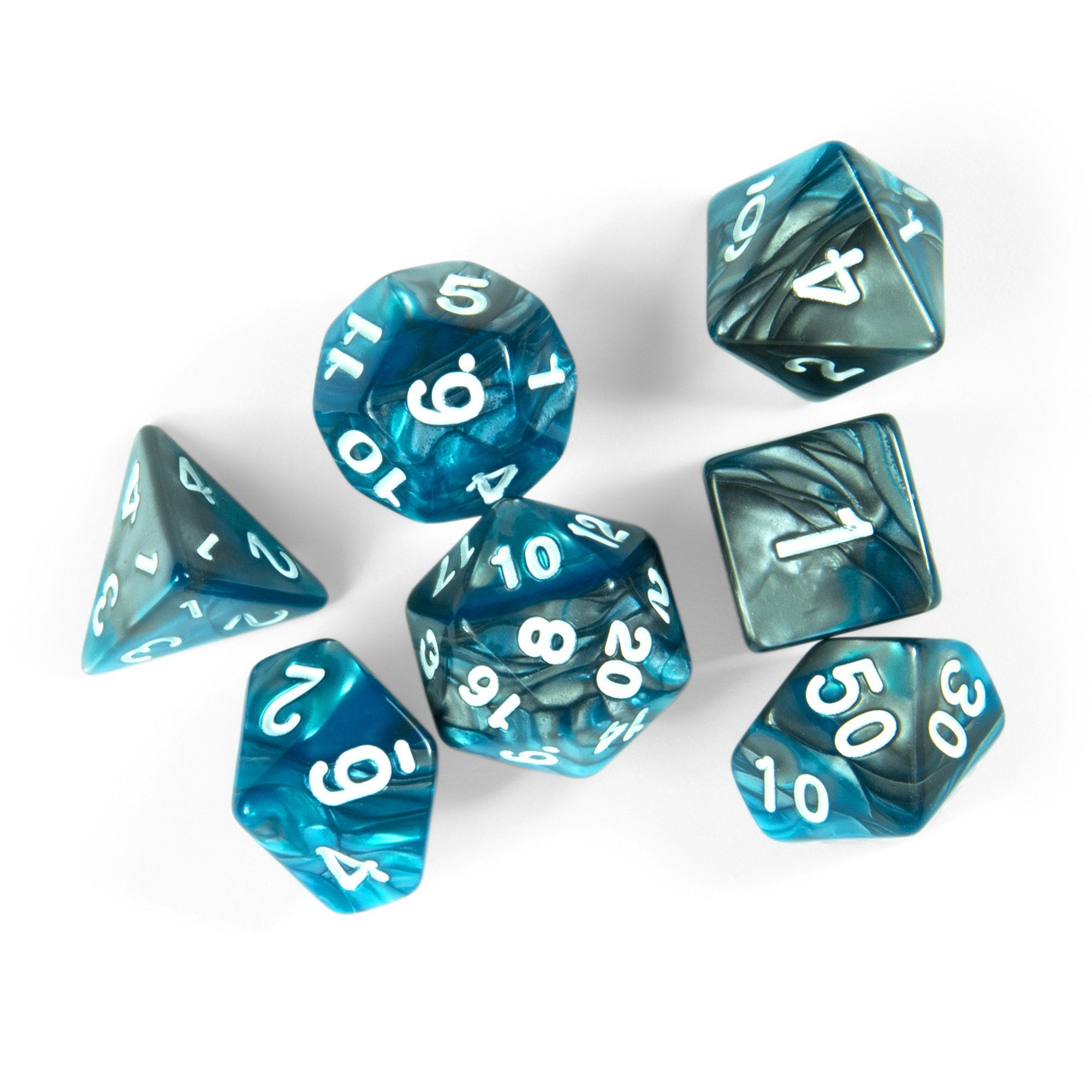 Spielesammlung 7 polyedrische DND Würfel in dichromatisch - mit Beutel