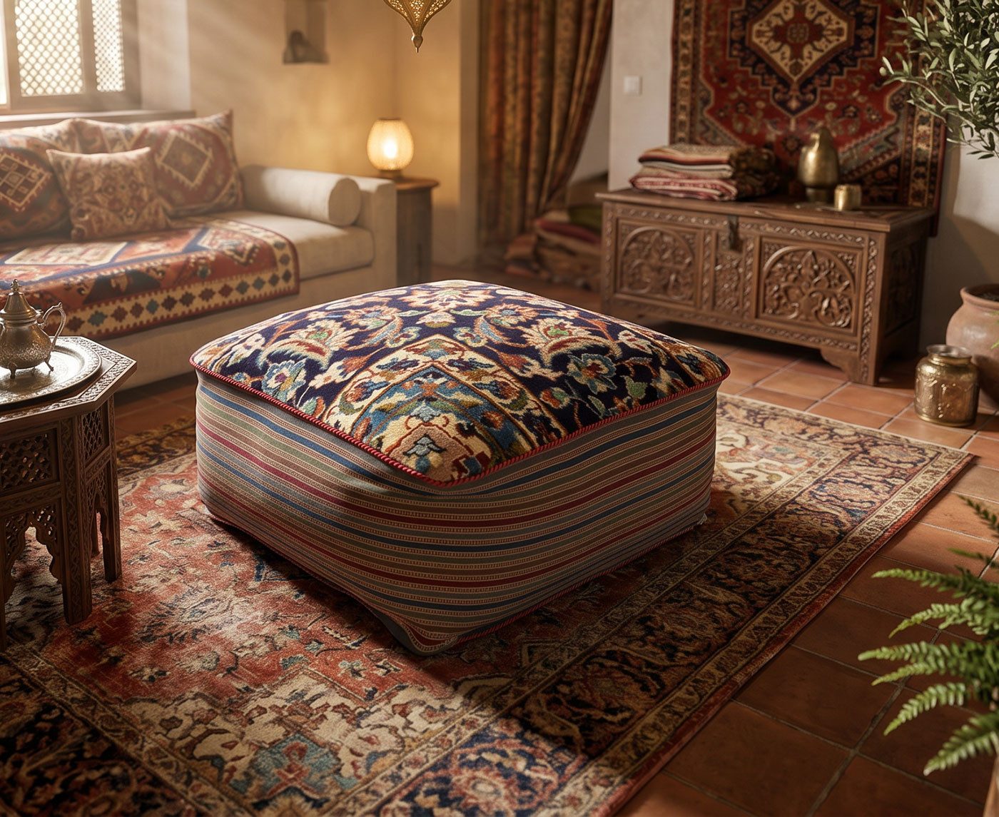 KUHFELL online & NOMAD Pouf ORIENT KELIM POUF SITZKISSEN BODENKISSEN FUßHOCKER 60 x 60 x 30 cm