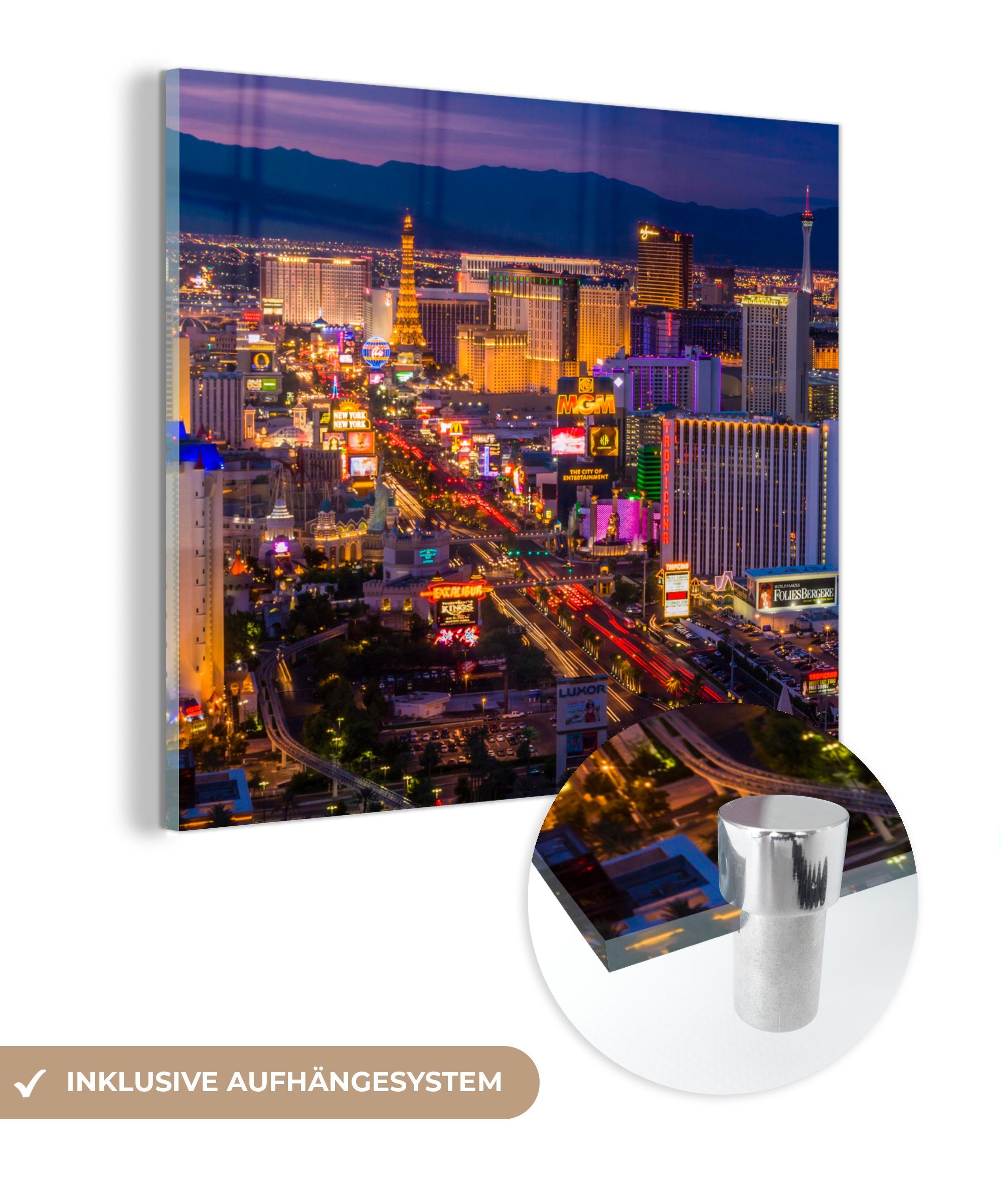 MuchoWow Acrylglasbild Las Vegas bei Nacht - Vereinigte Staaten, (1 St), Glasbilder - Bilder auf Glas Wandbild - Foto auf Glas - Wanddekoration
