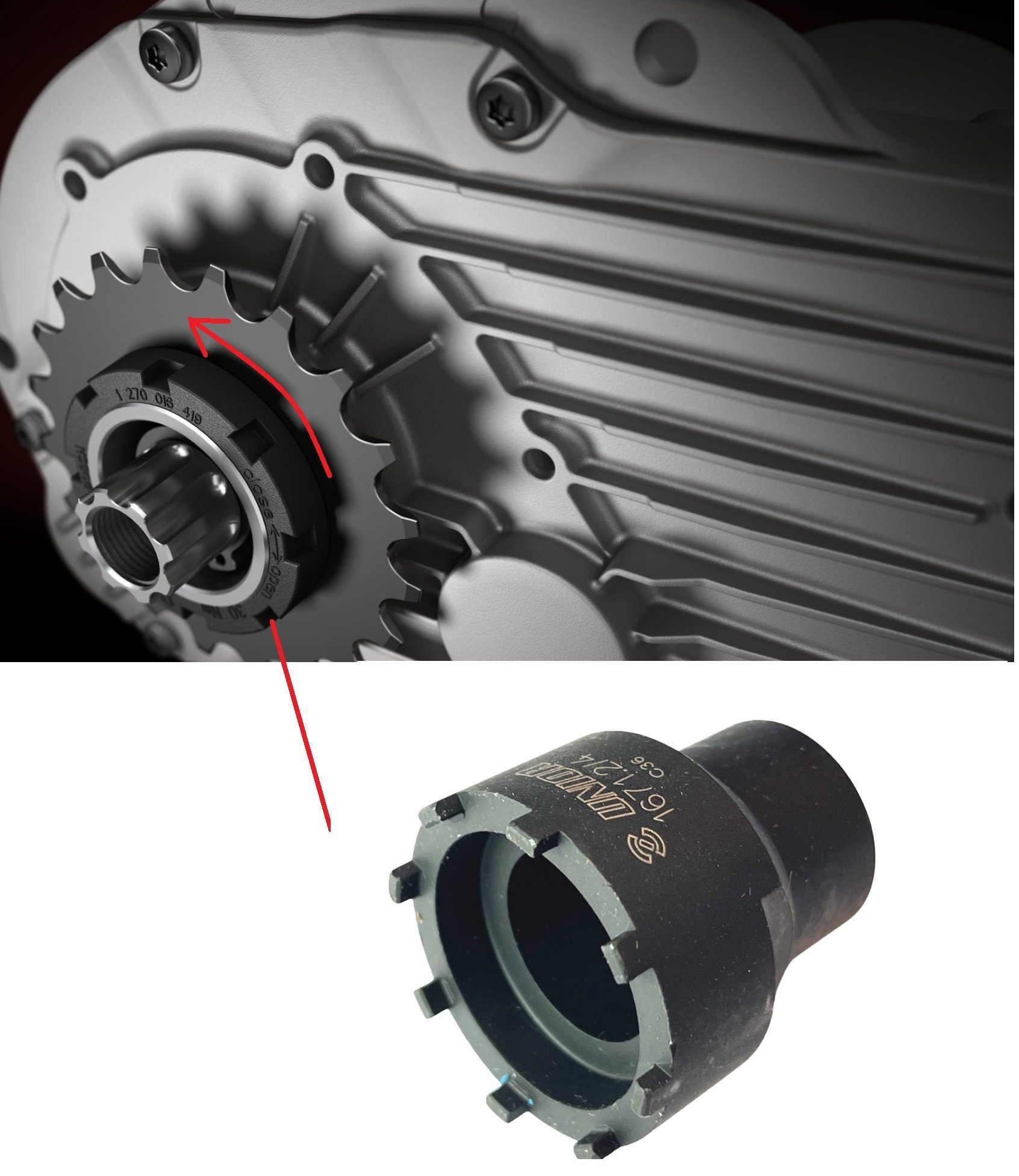 Unior bicycle assembly stand, Unior lockring tool, chainring tool for e-bikes with Bosch and Brose motors