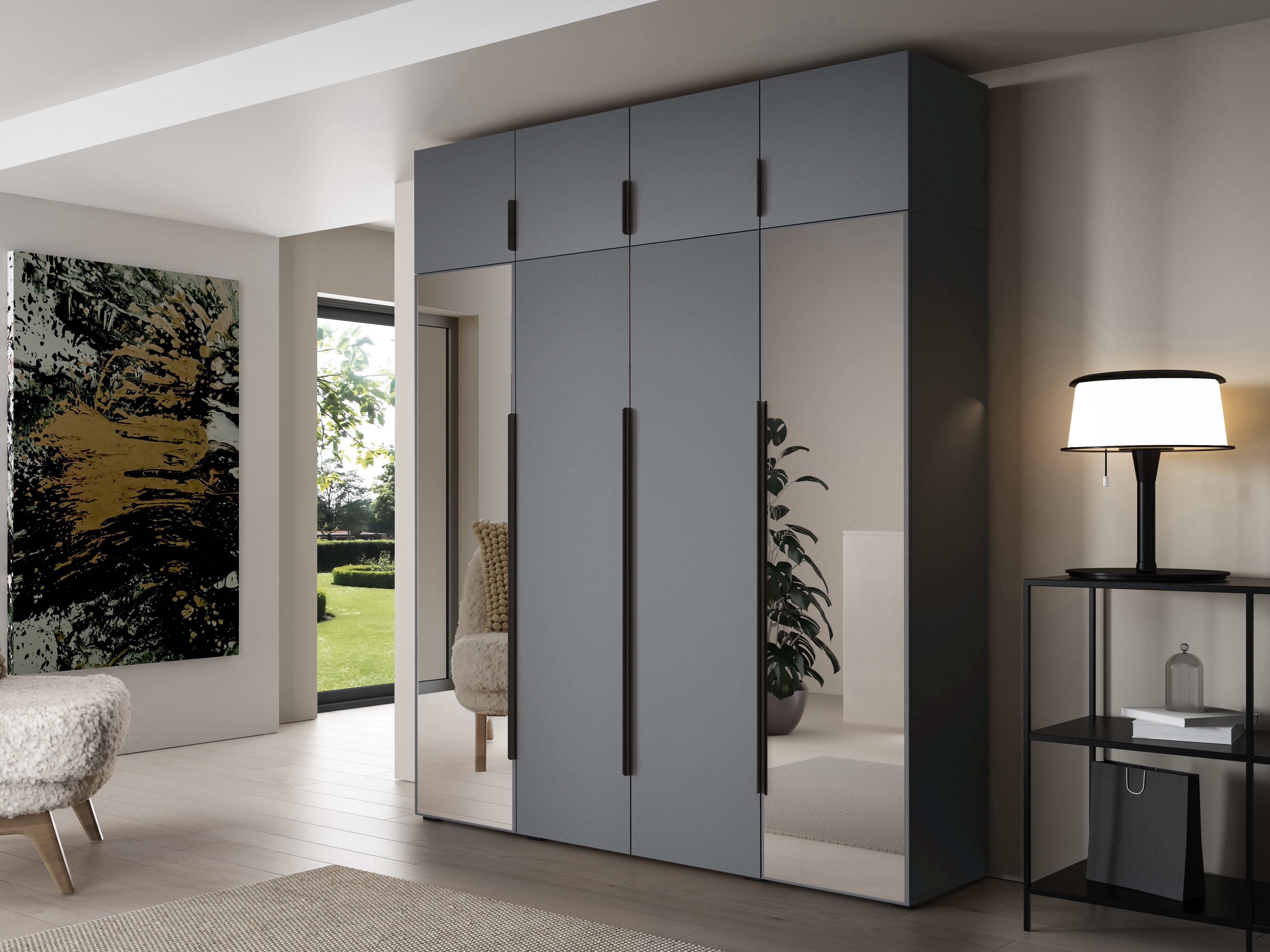 Compleo Drehtürenschrank Kleiderschrank mit Aufsatz, Hochschrank, Spiegelsc günstig online kaufen