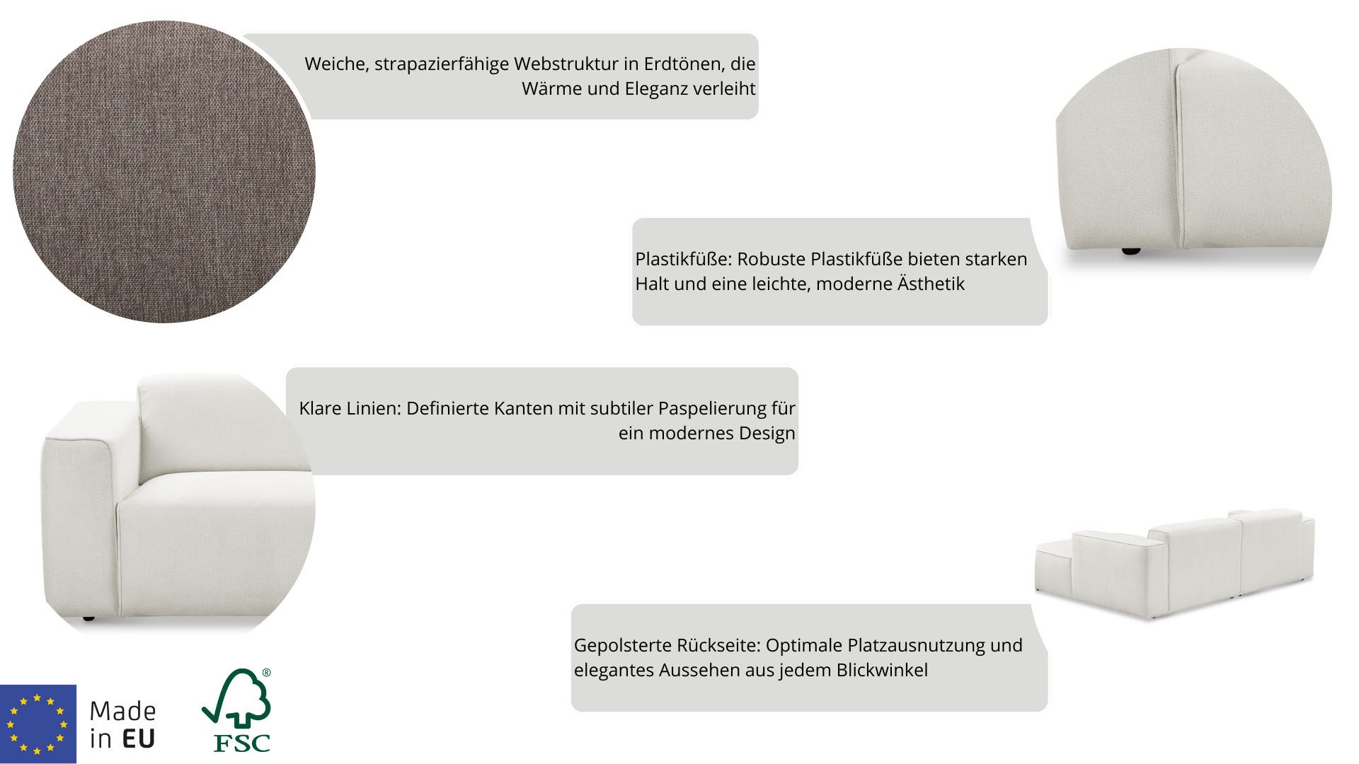 Home affaire Ecksofa Noord mit Kedernaht, Breite 282 cm, L-Form, Webstoff, mit Wellenunterfederung, Massivholzrahmen