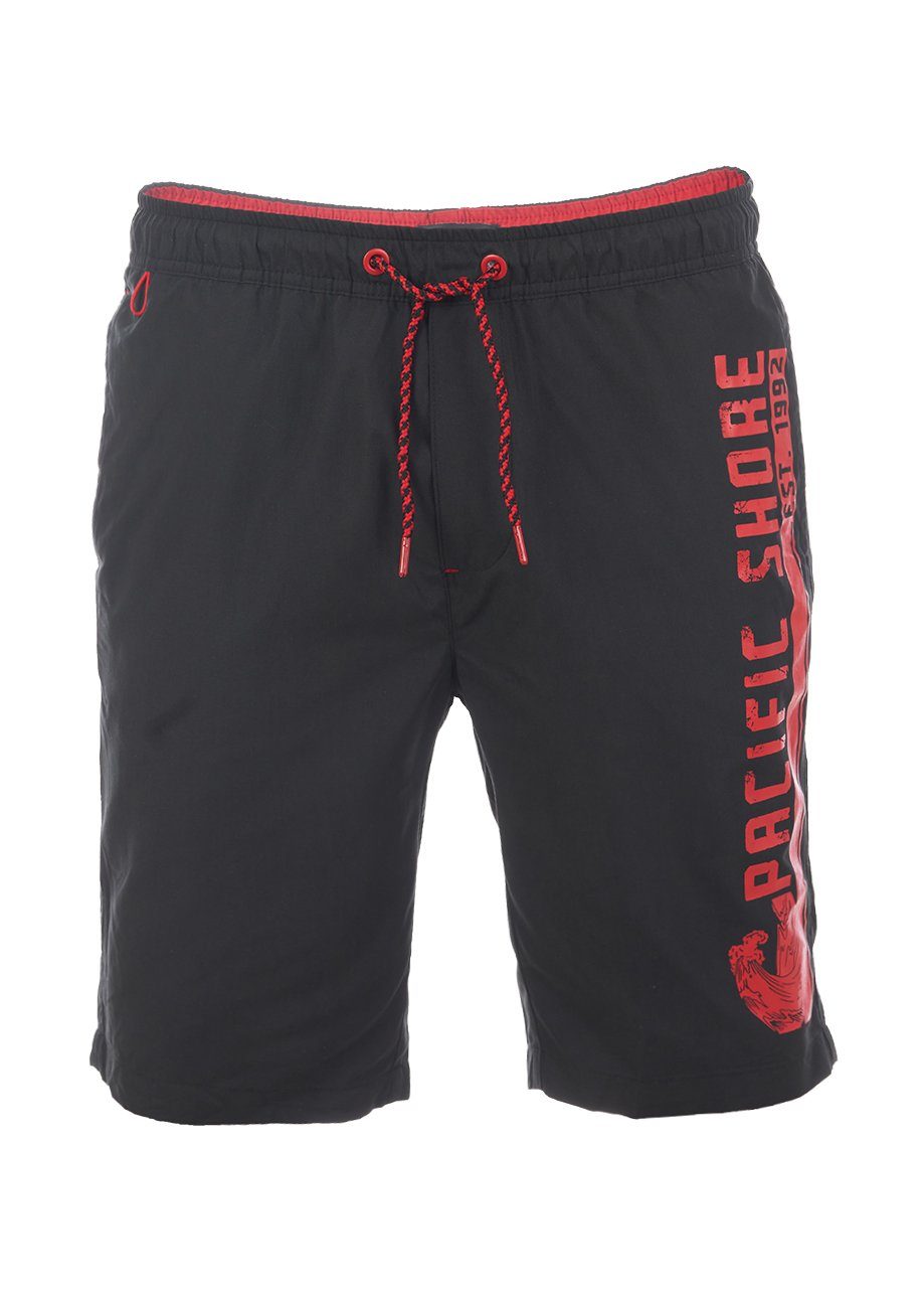 riverso Badeshorts Herren Badehose RIVJannik Regular Fit (1-St) Sportshorts mit Kordelzug Black - Red (64008)