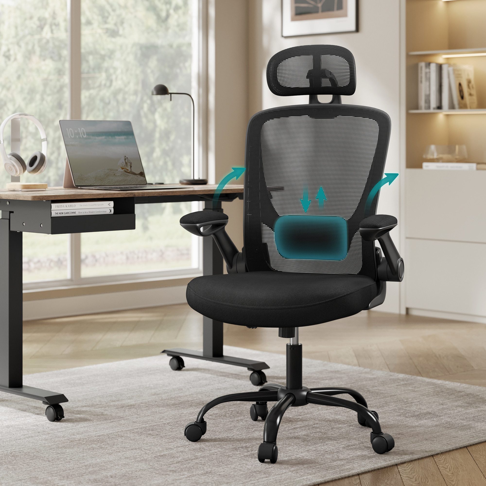 SONGMICS Bürostuhl, ergonomisch, Drehstuhl mit Mesh, Wippfunktion, klappbar günstig online kaufen