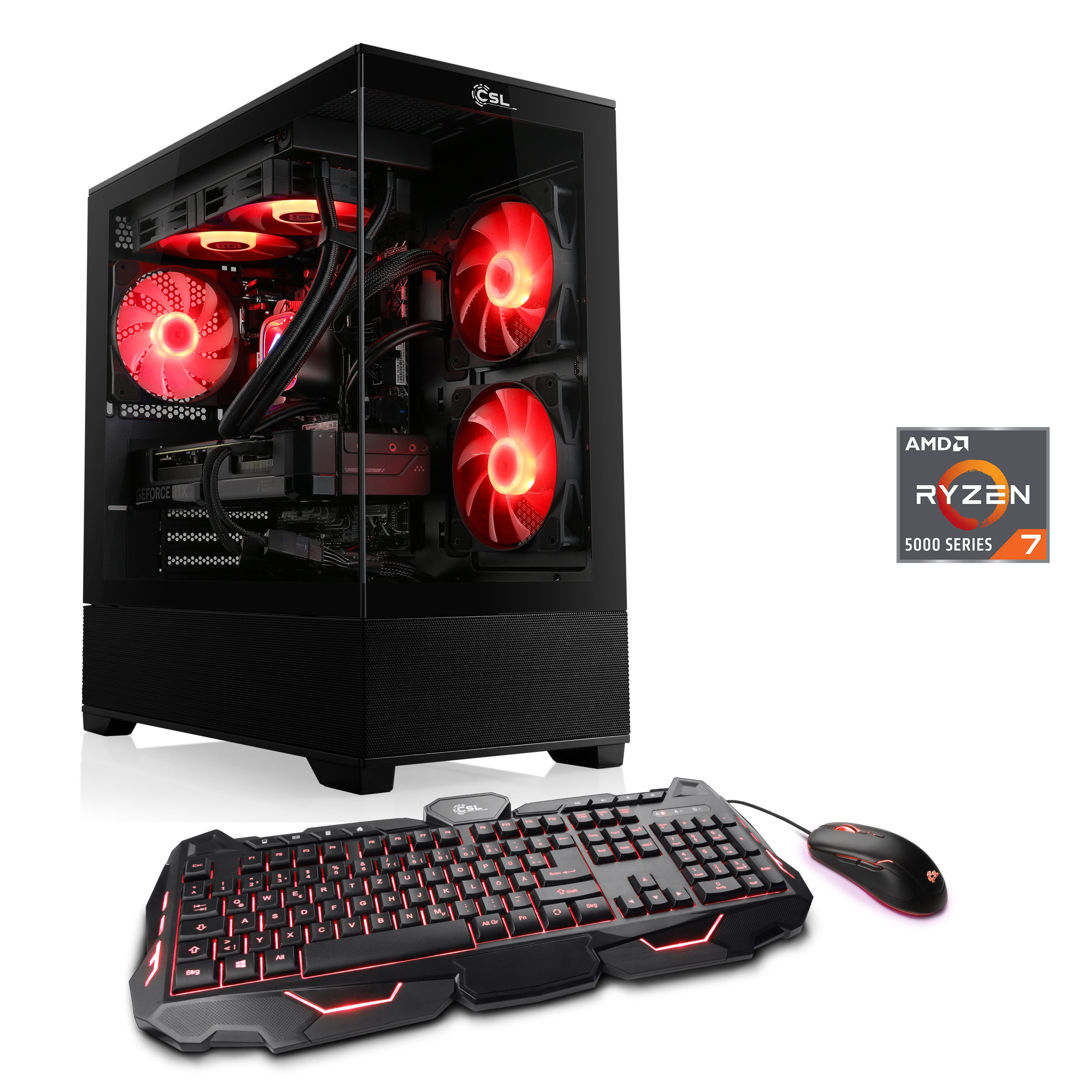 CSL AeroVision V24308 Gaming-PC (AMD Ryzen 7 5700X, Radeon RX 9070 XT, 64 GB RAM, 2000 GB SSD, Wasserkühlung)