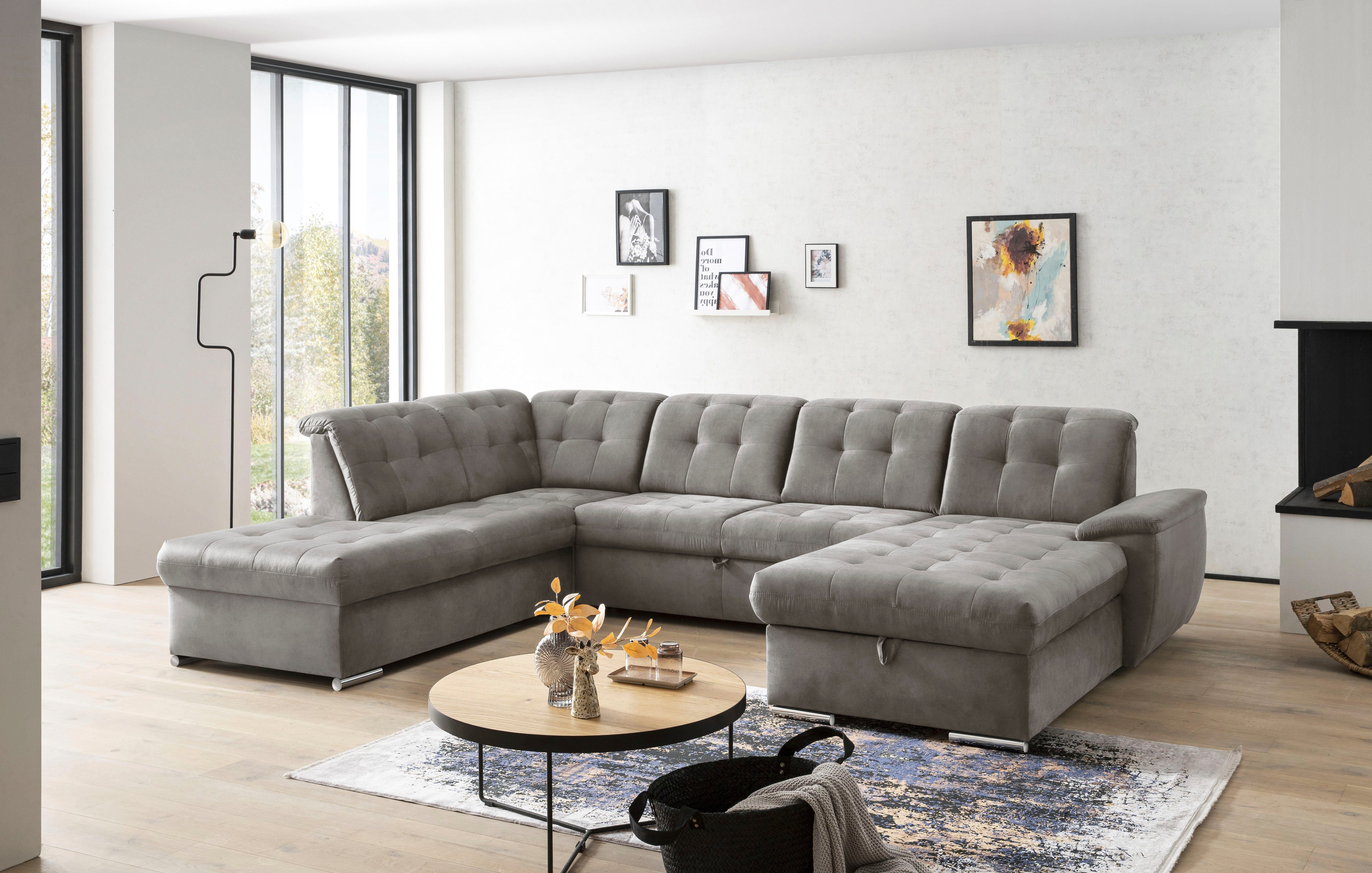 exxpo - sofa fashion Wohnlandschaft Durango, aufwendige Sitz- und Rückenverarbeitung, bequem, U-Form, inkl. Kopfteilverstellung, wahlweise mit Bettfunktion und Bettkasten