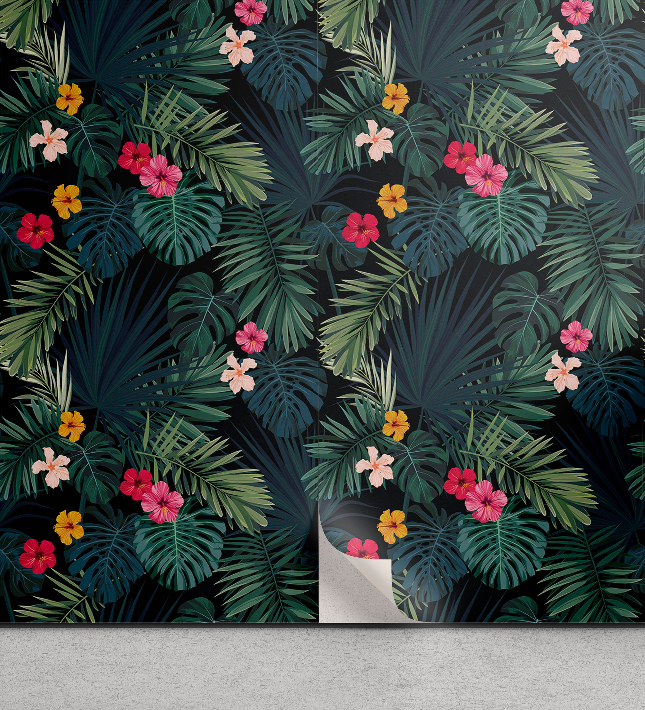 Abakuhaus Vinyltapete selbstklebendes Wohnzimmer Küchenakzent, Tropisch Realistische Regenwald Flora