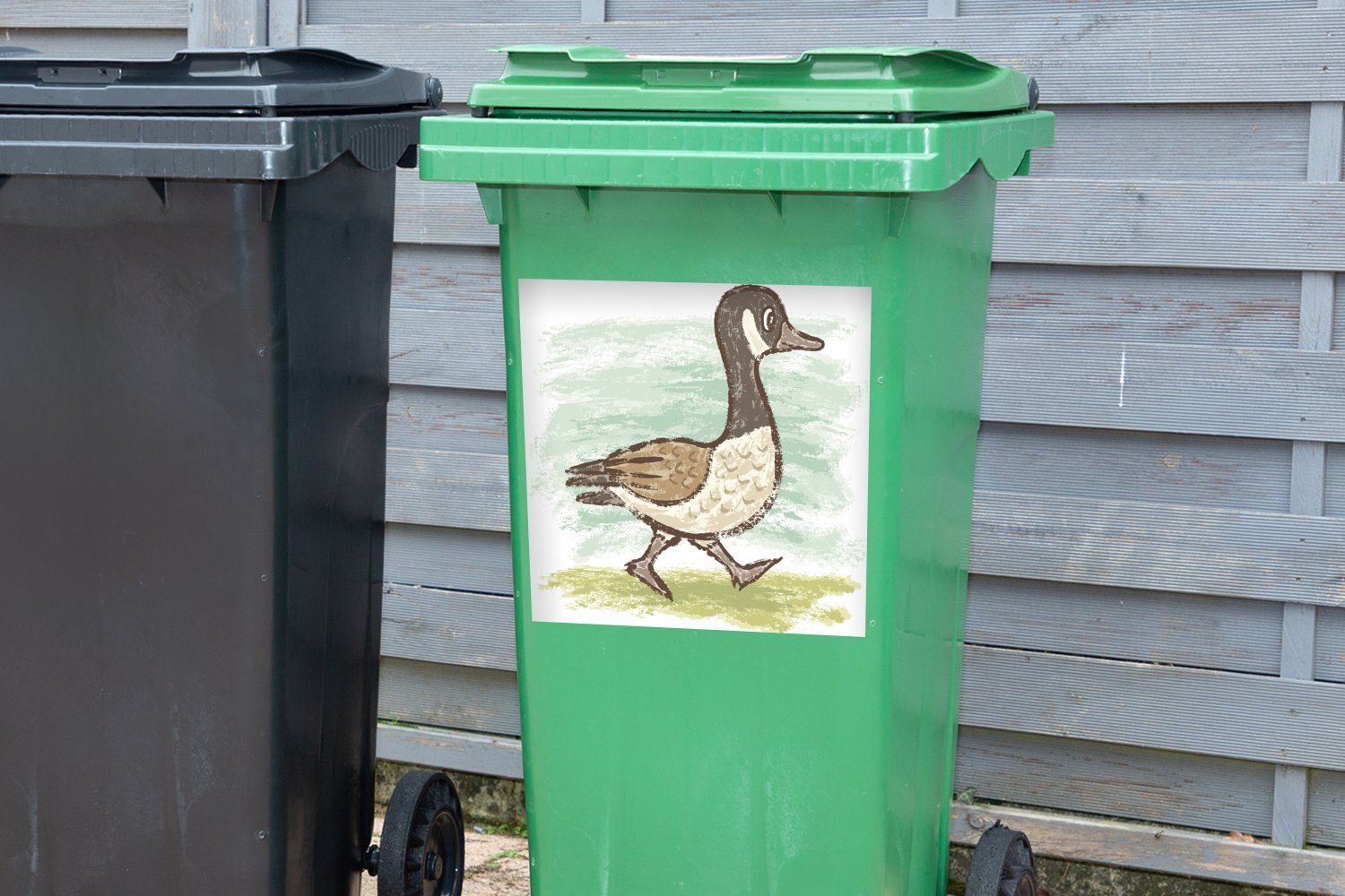 St), Tier Container, MuchoWow Sticker, Mülltonne, - Gras Ente Wandsticker Mülleimer-aufkleber, - Abfalbehälter (1