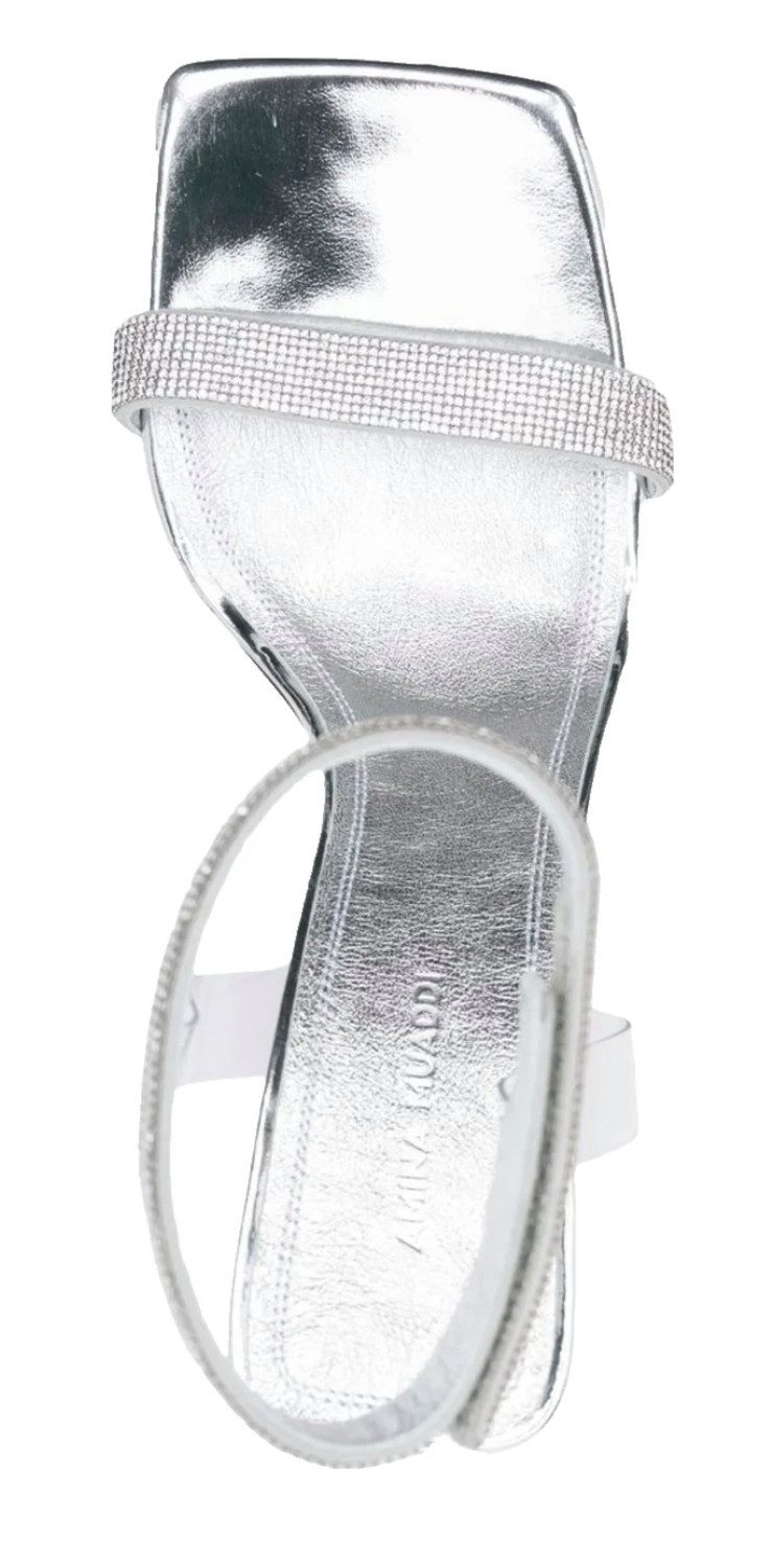 Amina Muaddi Rih 95 Sandalen Silber Kristall High Heels Transparent PVC EU41,5 High-Heel-Pumps Feine Kristallverzierung auf den Riemen – luxuriös & funkelnd