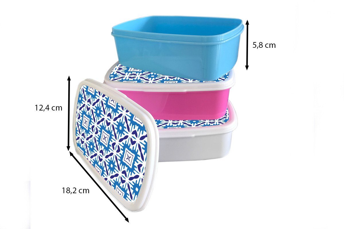 Kinder Kacheln weiß - - Blau Brotbox Muster, Brotdose, Mädchen für Kunststoff, und MuchoWow Erwachsene, Lunchbox Vektor und für - (2-tlg), Jungs