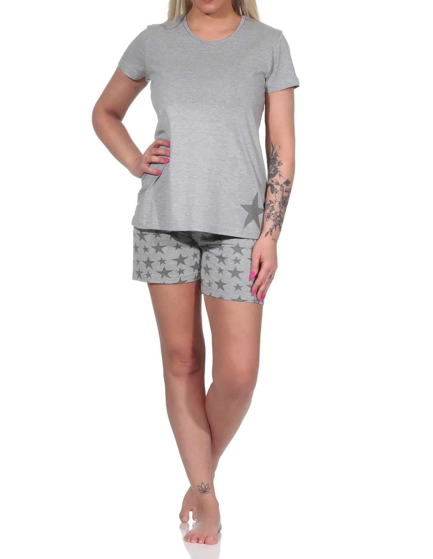 Pyjama Kurzer Damen Pyjama, Shorty Schlafanzug in tollem Sterne-Dessin