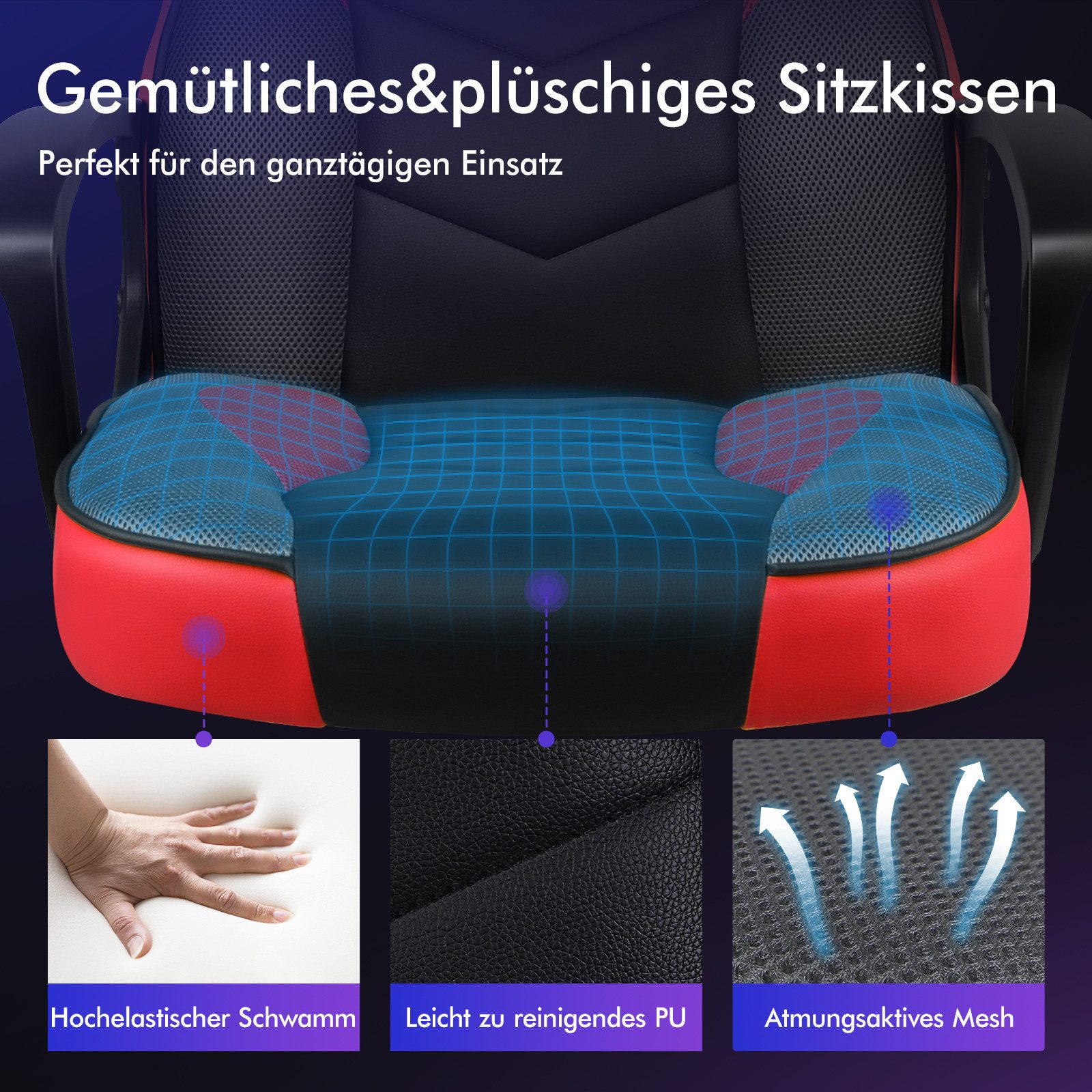 ALFORDSON Bürostuhl Racing Schreibtischstuhl, Drehbarer PC-Gaming-Stuhl (1 St), Ergonomischer, höhenverstellbarer und gepolsterter Polsterstuhl