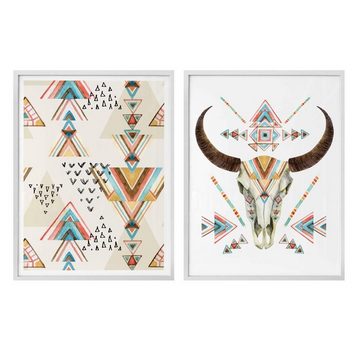 K&L Wall Art Poster Poster Collage + Bilderrahmen Boho Deko Büffel Steinbock 2er Set, Wohnzimmer Wandbild modern