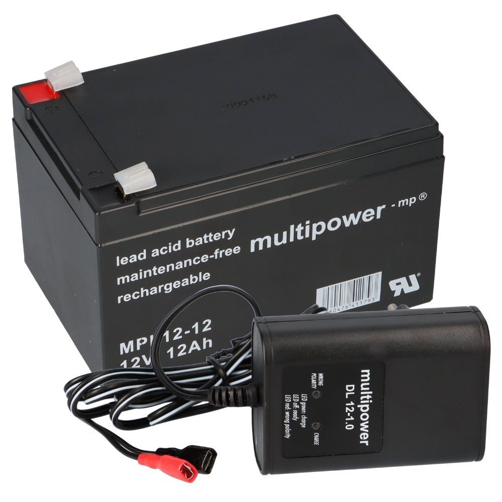 Multipower Blei-Akku MPL12-12 12V 12Ah + Ladegerät Bleiakkus