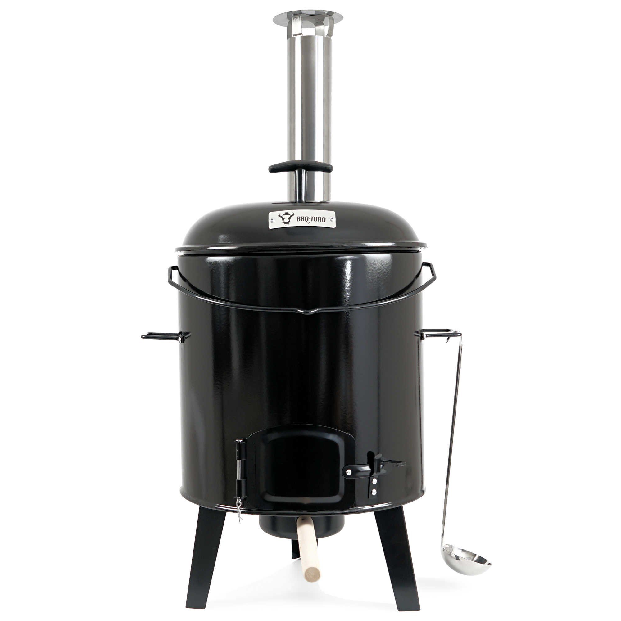 BBQ-Toro Holzkohlegrill emaillierte Gulaschkanone mit Deckel, Kessel 17L und Pfanne
