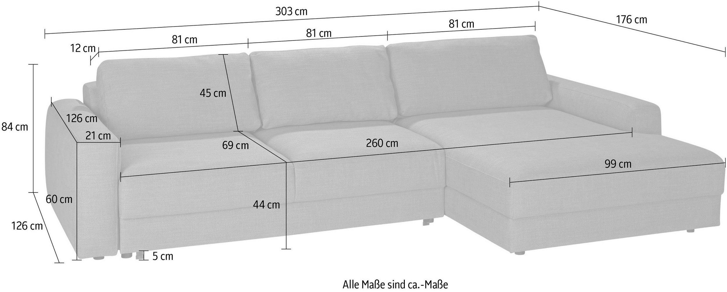 TRENDMANUFAKTUR walnut Extratiefe cm Ecksofa 69 Sitzfläche Bourbon,