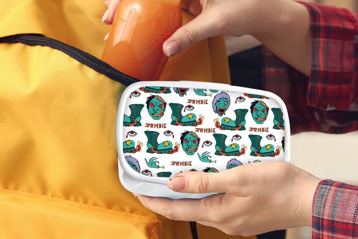 MuchoWow Lunchbox Teenager - Zombie und Kinder Brotbox für weiß (2-tlg), - Jungs für Erwachsene, und Kunststoff, Brotdose, Schuhe, Mädchen