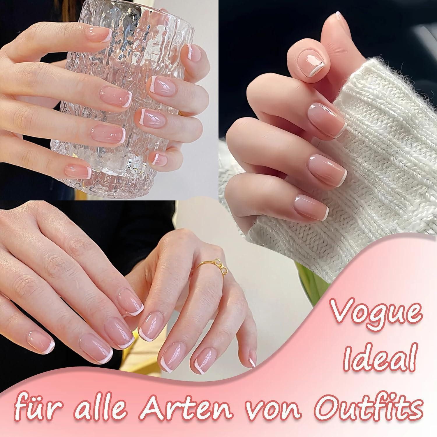 LuxusKollektion Kunstfingernägel Falsche Nägel Press On French Tipp Chrom Acryl 24 Stück Weiße Kurz
