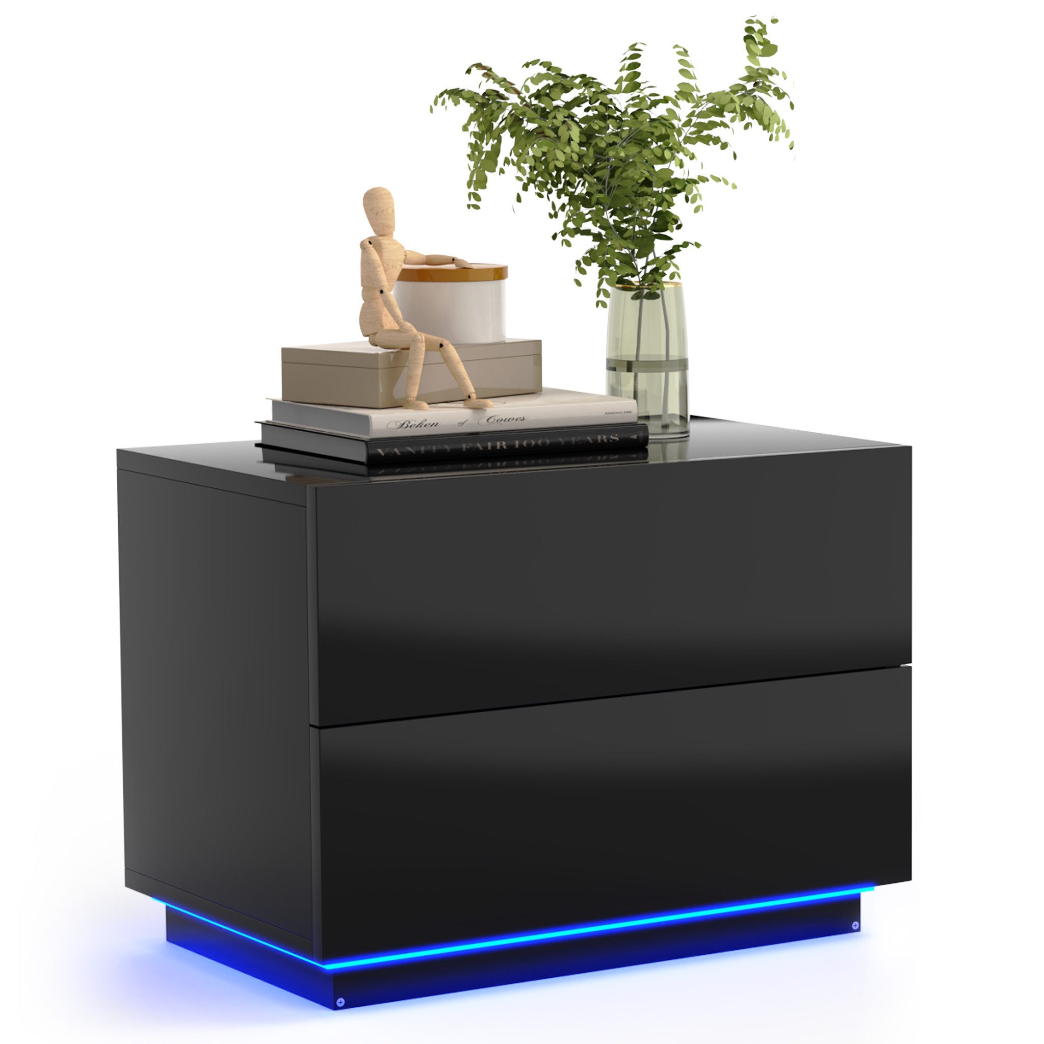 Mondeer Nachttisch LED Nachtkommode, Glänzend-Nachttisch mit USB-LED-Lampe, günstig online kaufen