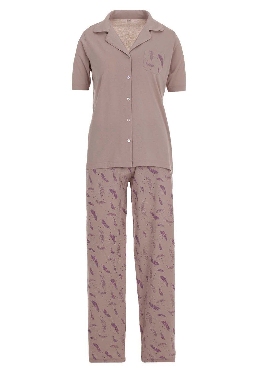zeitlos Schlafanzug Pyjama Set Kurzarm - Feder sand
