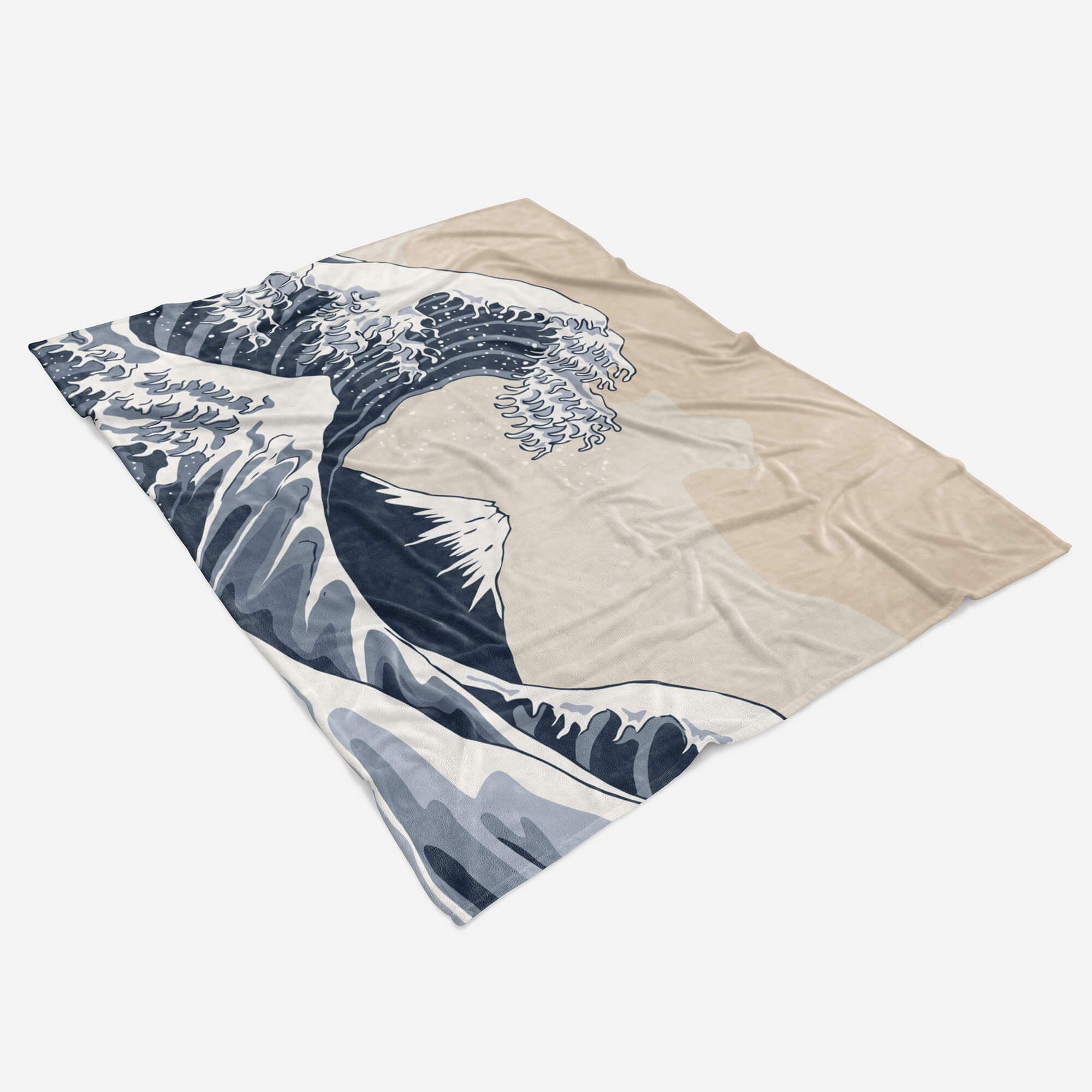 (1-St), Baumwolle-Polyester-Mix Strandhandtuch Fotomotiv Saunatuch Sinus Art Tra, Handtücher Kuscheldecke Welle Kanagawa mit Handtuch Handtuch