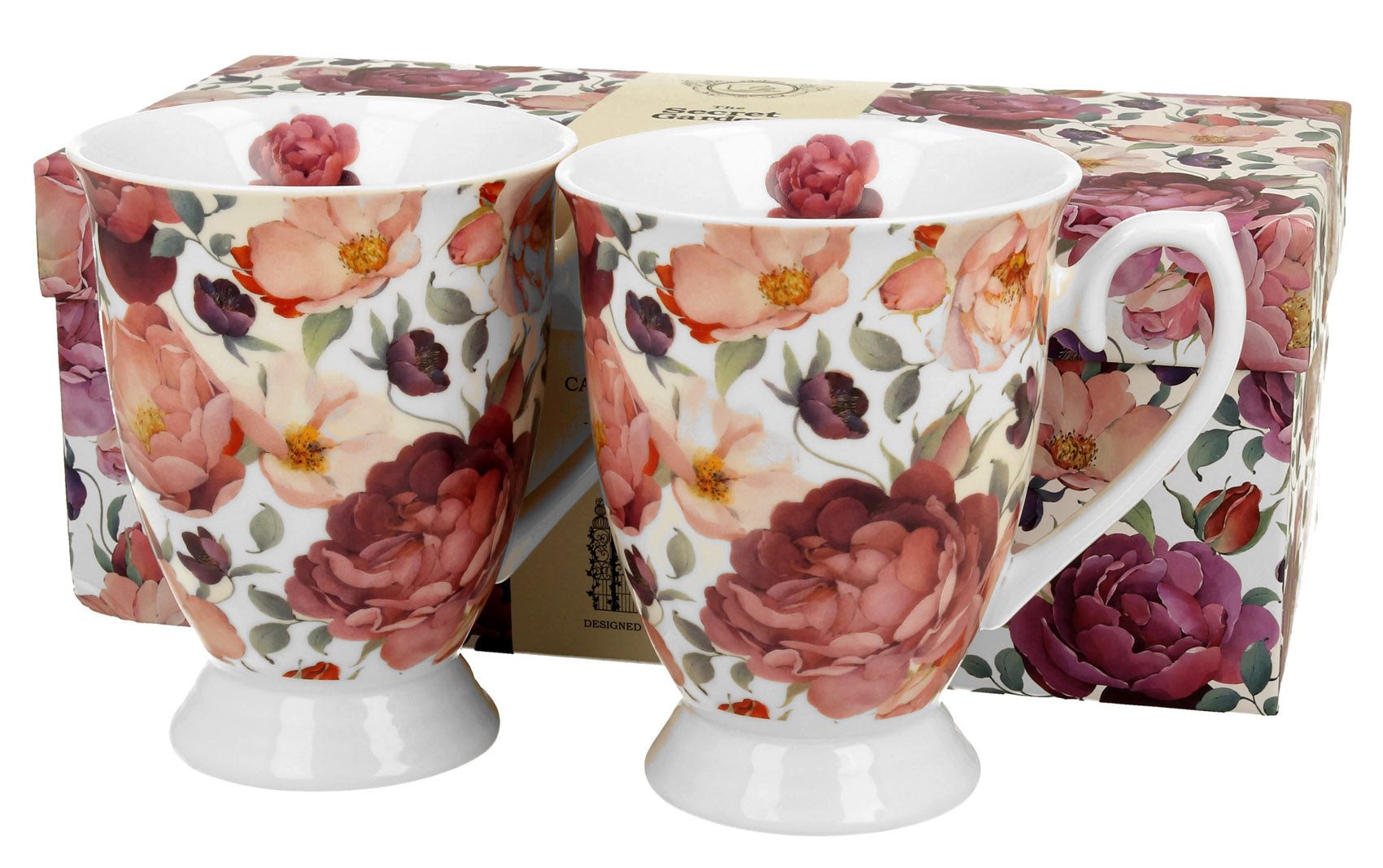 Duo-Gift Tasse Vintage Duo Tassen Set englische Rose rot 320 ml, Vintage Duo Tassen Set englische Rose rot 320 ml