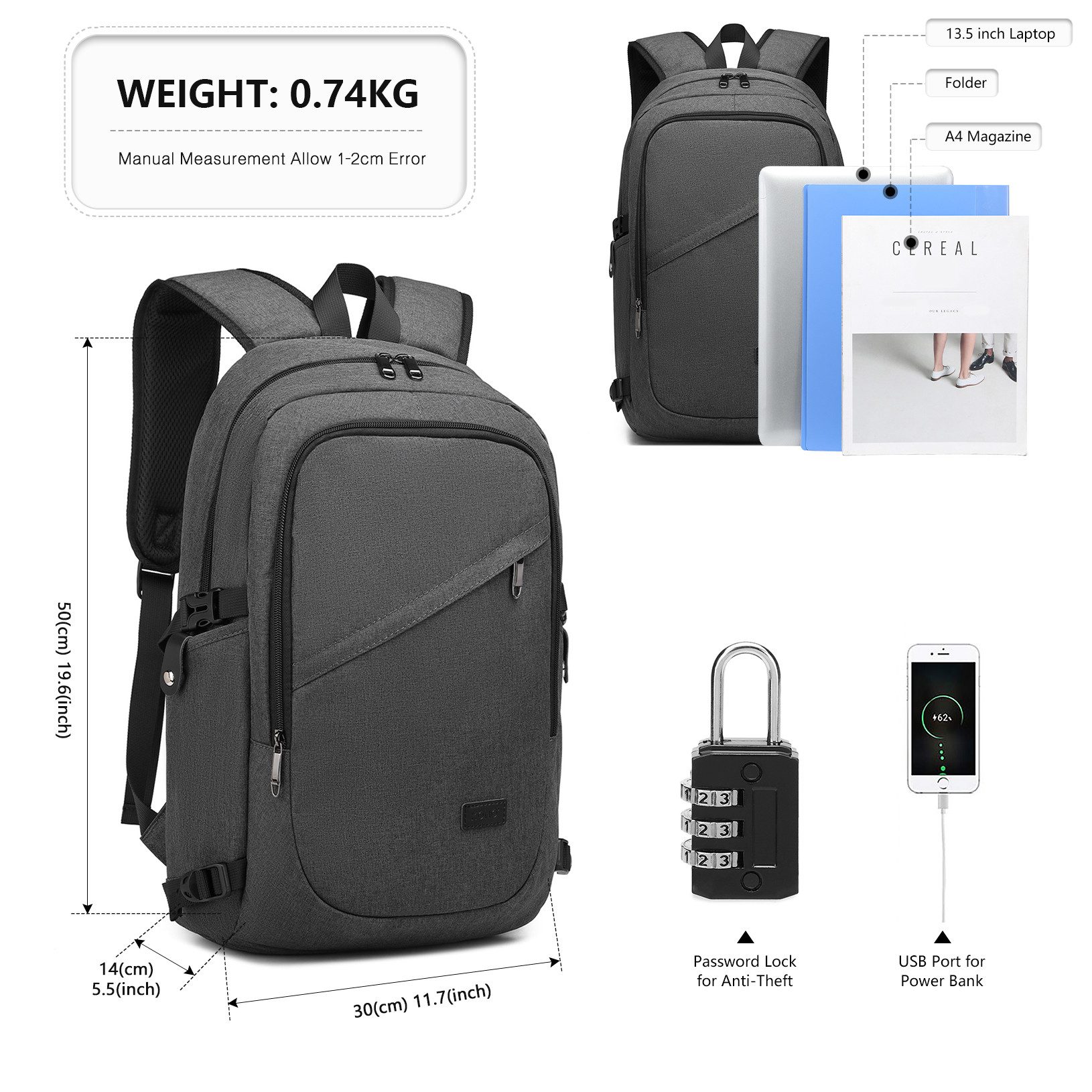 KONO Laptoprucksack Diebstahlsicherung Reisen Geschäft Arbeiten günstig online kaufen