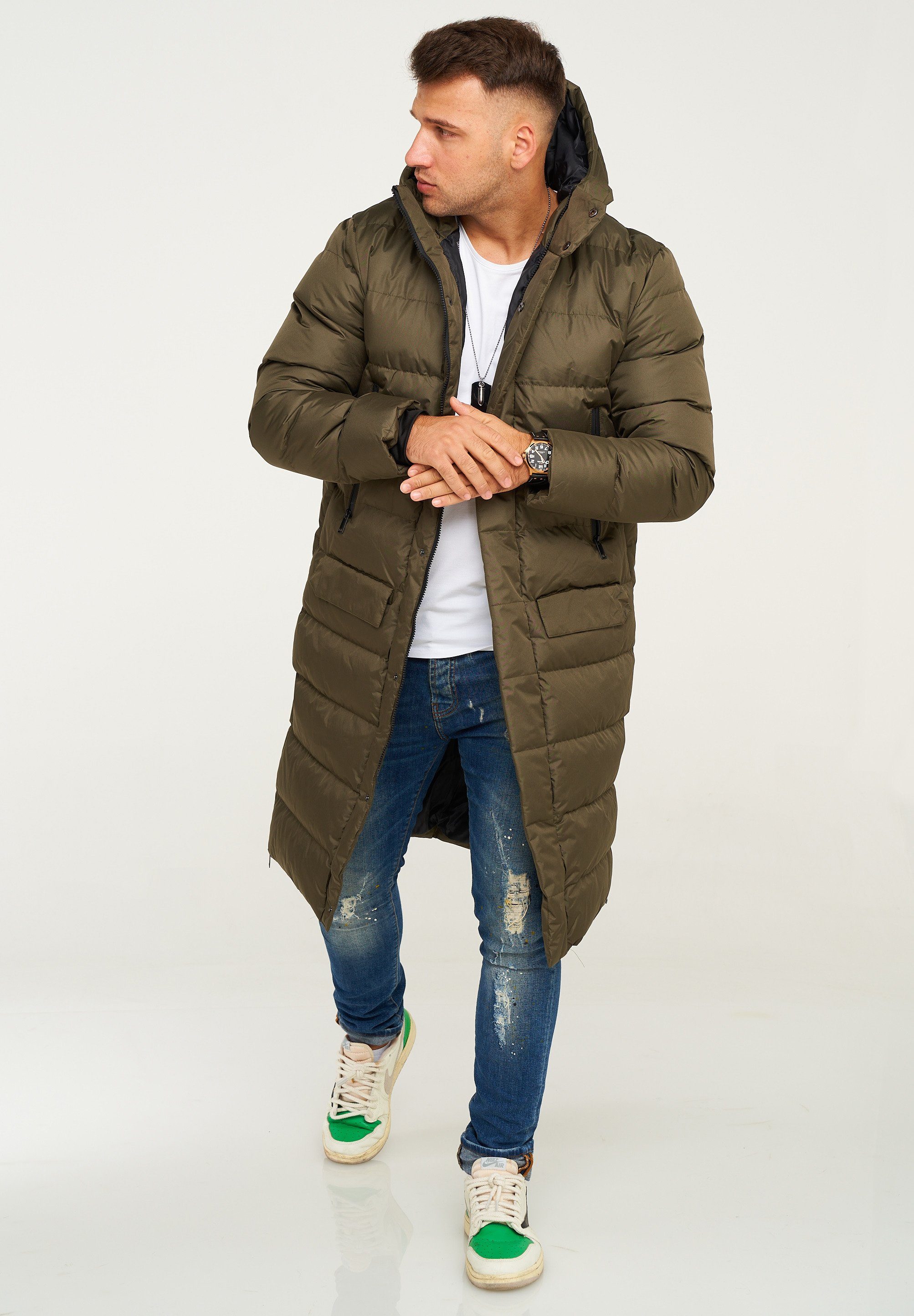 behype Steppjacke LONGLINE ZIP PARKA Steppjacke mit Kapuze