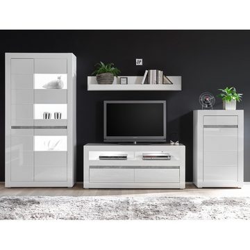 Lomadox Highboard COGO-61, in weiß Hochglanz mit Griffmulden in Betonoptik BxHxT: 100x112x35cm