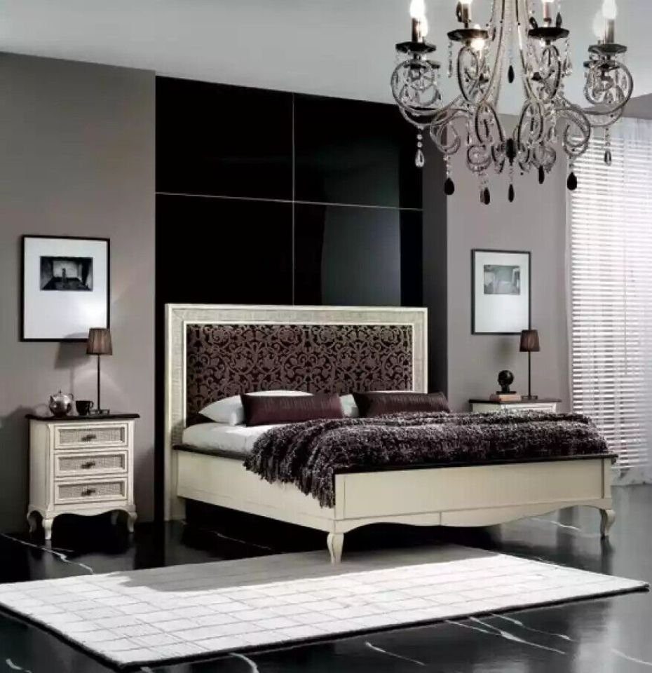 JVmoebel Schlafzimmer-Set Weiß Bett 2x 2x Möbel Made Nachttische in Nachttische + Kommode Kommode Holz, + Spiegel), Bett Italienische + 5tlg. Italy (5-St