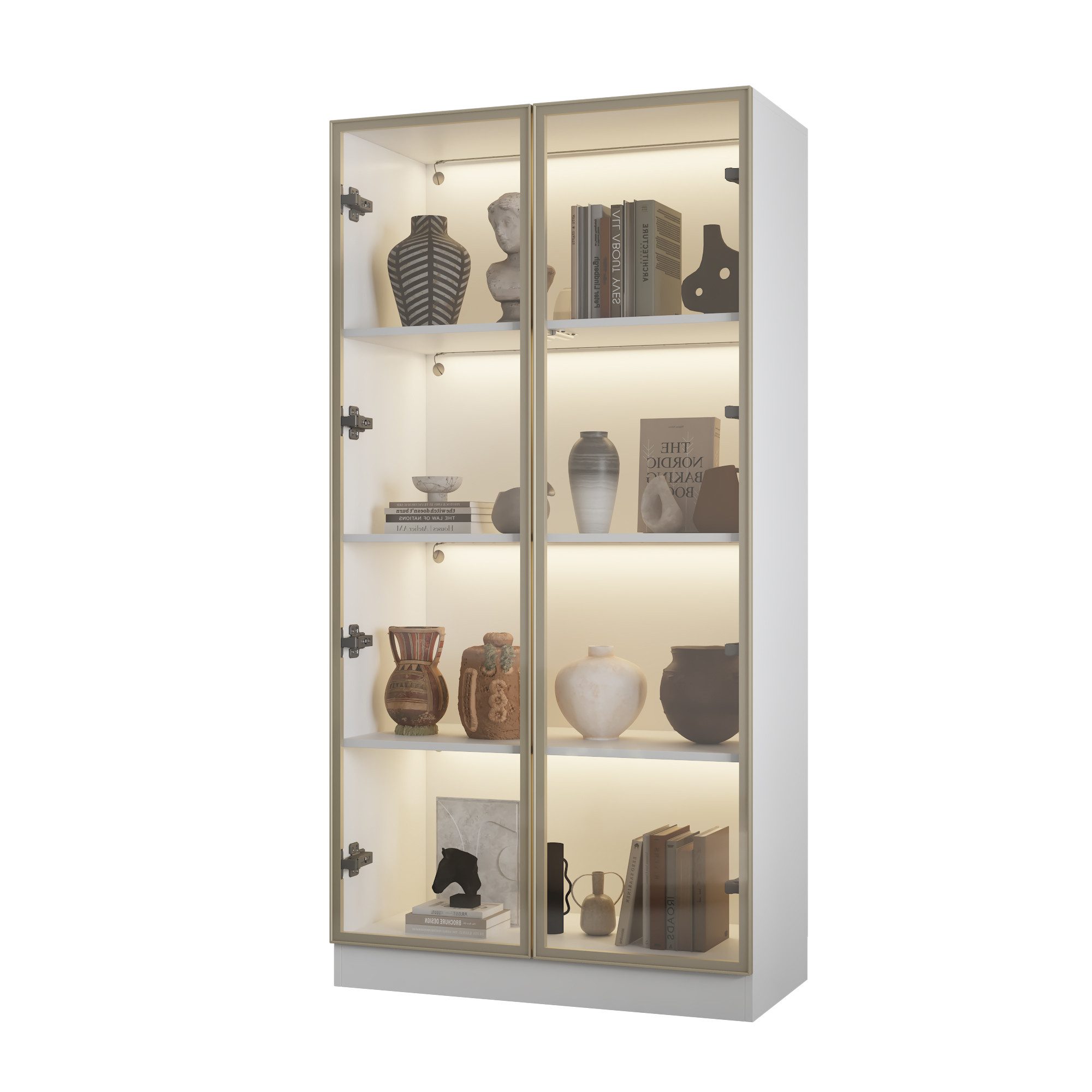 FUFU&GAGA Glasvitrine Vitrine mit Glastüren und LED-Beleuchtung, MDF+Glas, 80×40×160 cm