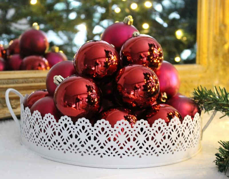 LB H&F Lilienburg Christbaumschmuck 12er SET Christbaumkugeln Weihnachtsbaumkugeln Christbaumschmuck rot Kunststoff Kugeln Tannenbaum Christbaum Weihnachtskugeln Weihnachtsbaum