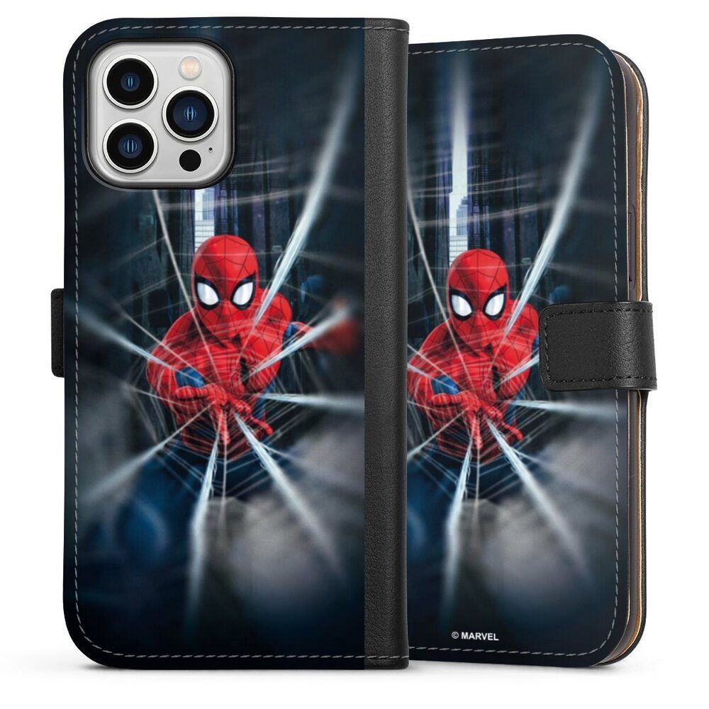 DeinDesign Handyhülle Marvel Kinofilm Spider-Man Webs In Action, Apple iPhone 13 Pro Max Hülle Handy Flip Case Wallet Cover