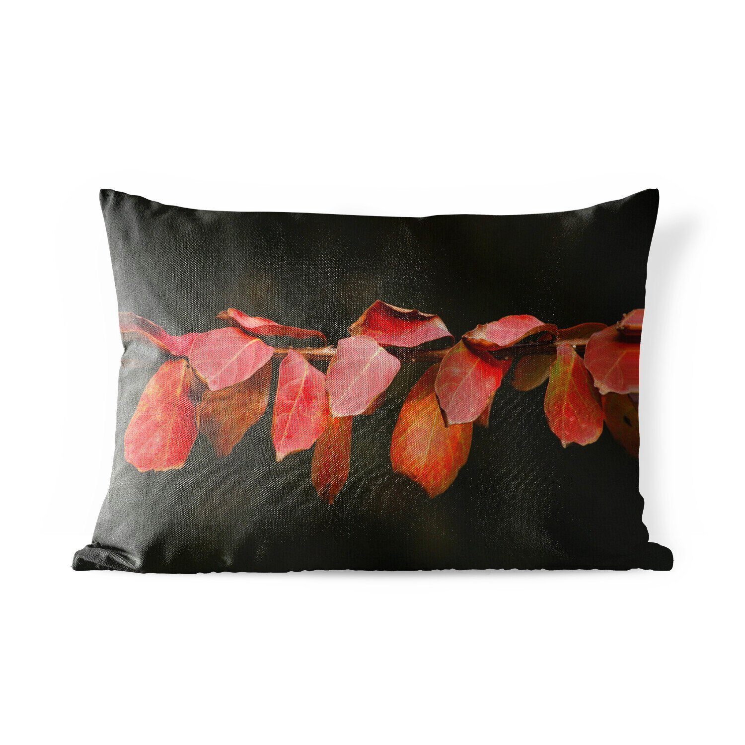 MuchoWow Dekokissen Die roten Blätter auf schwarzem Hintergrund, Outdoor-Dekorationskissen, Polyester, Dekokissenbezug, Kissenhülle