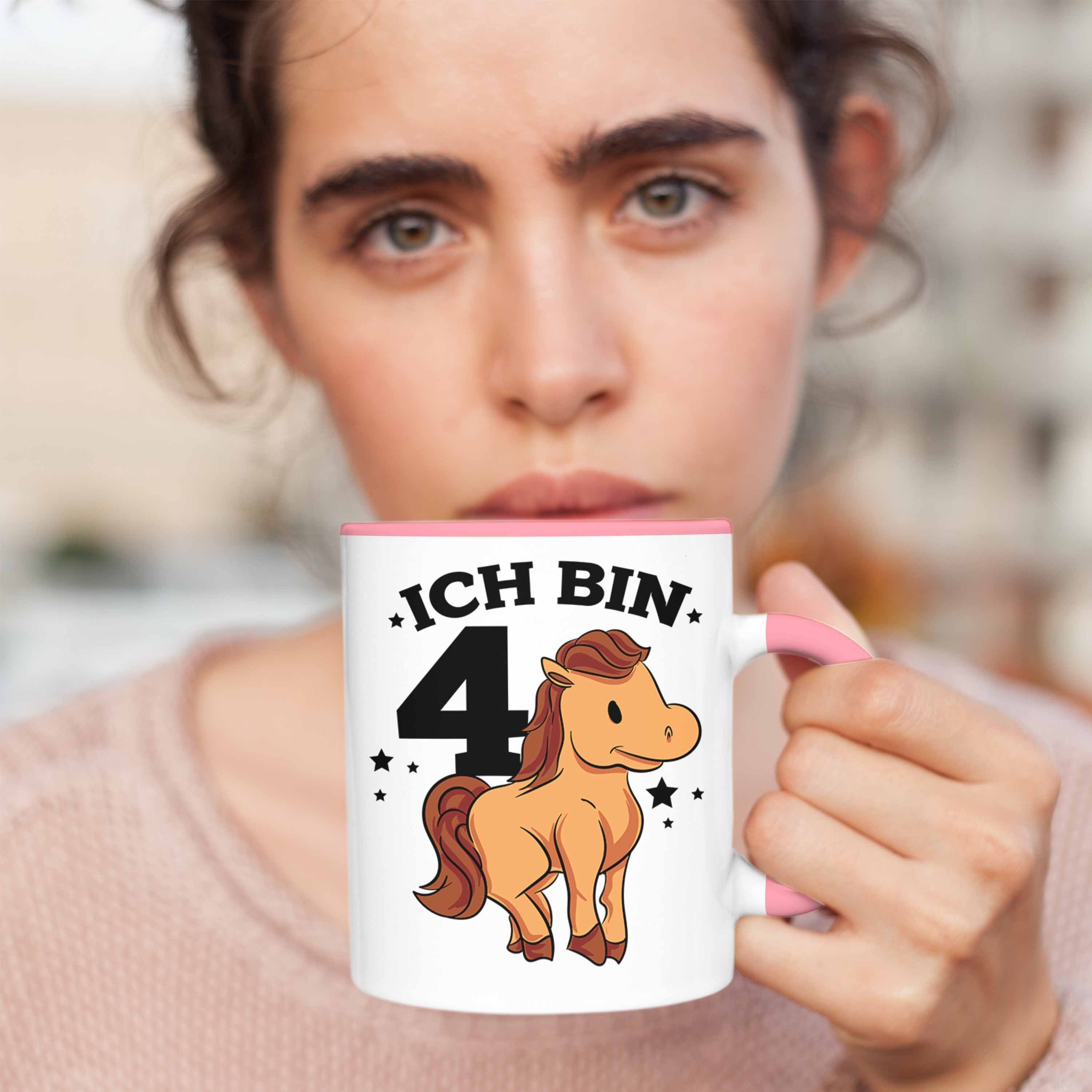 Pferde-Motiv Reiter Lustige für Tasse Trendation Pferdefans Rosa Tasse 4. Geburtstag Mädchen
