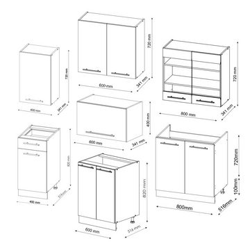 Vicco Küchenzeile Fame-Line, Goldkraft Eiche/Weiß, 240 cm ohne Arbeitsplatte