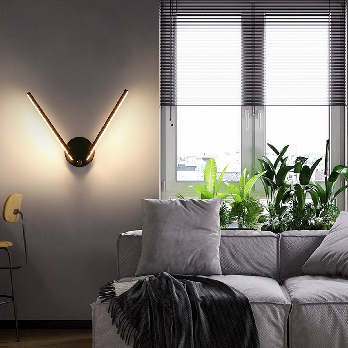 LETGOSPT LED Wandleuchte Wandlampe Wohnzimmer 180° Schwenkbar Schwarze Wandbeleuchtung, LED fest integriert, Warmweiß, Flurlampe Wohnzimmerlampe, für Treppenhaus Wohnzimmer Schlafzimmer 1 Stück