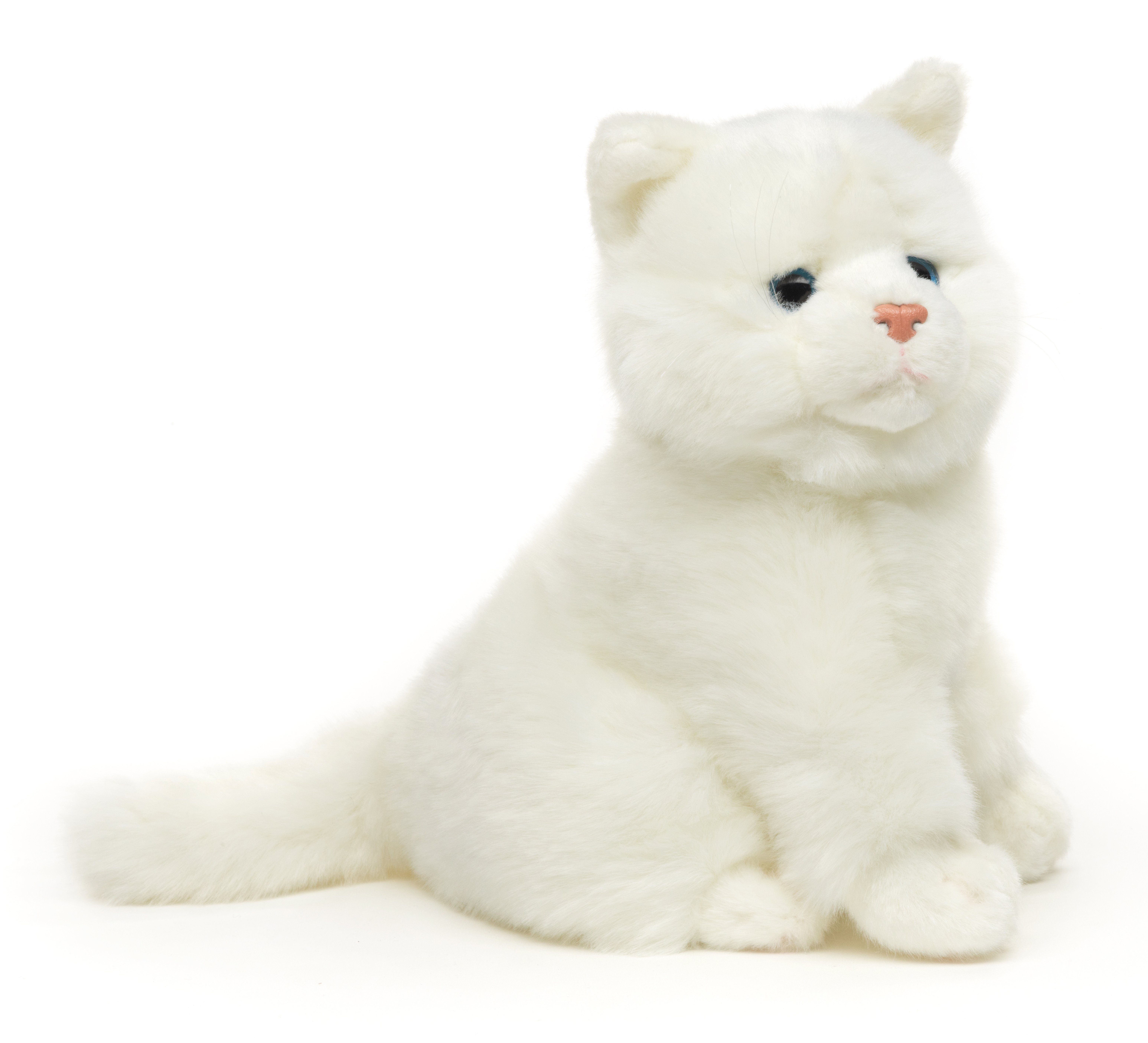 - Fellfarben - sitzend versch. 100 zu Füllmaterial Weiß Kuscheltier Katze, - Plüschtier, 21 % Höhe Uni-Toys Plüsch, recyceltes cm