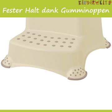 KiNDERWELT Tritthocker Premium zweistufiger Tritthocker beige stabiler Hocker