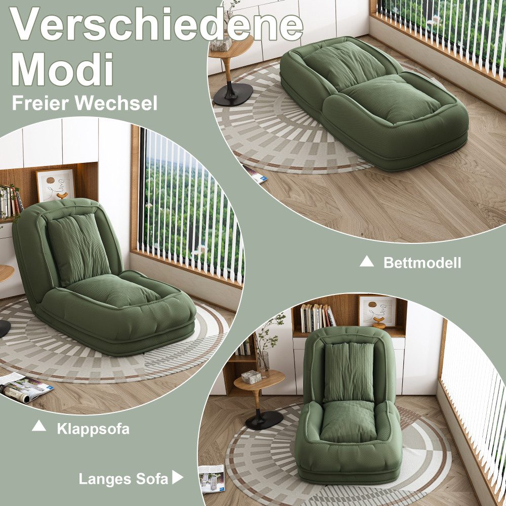 BBWL Schlafsofa 5-fach verstellbar 90–180° Multifunktions-Liege mit Kissen, Klappbares ergonomisch für Wohnzimmer Schlafzimmer Haustier geeignet – Bild 5 von 5